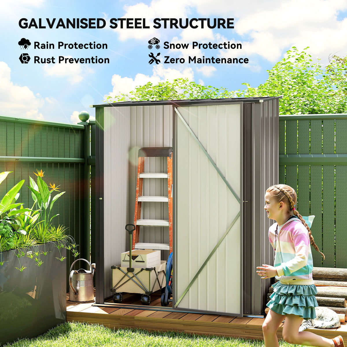 5' x 3' Outdoor Storage Shed - Grey Galvanized Steel-Patio & Garden > Lawn & Garden > Sheds-DECOROLALA