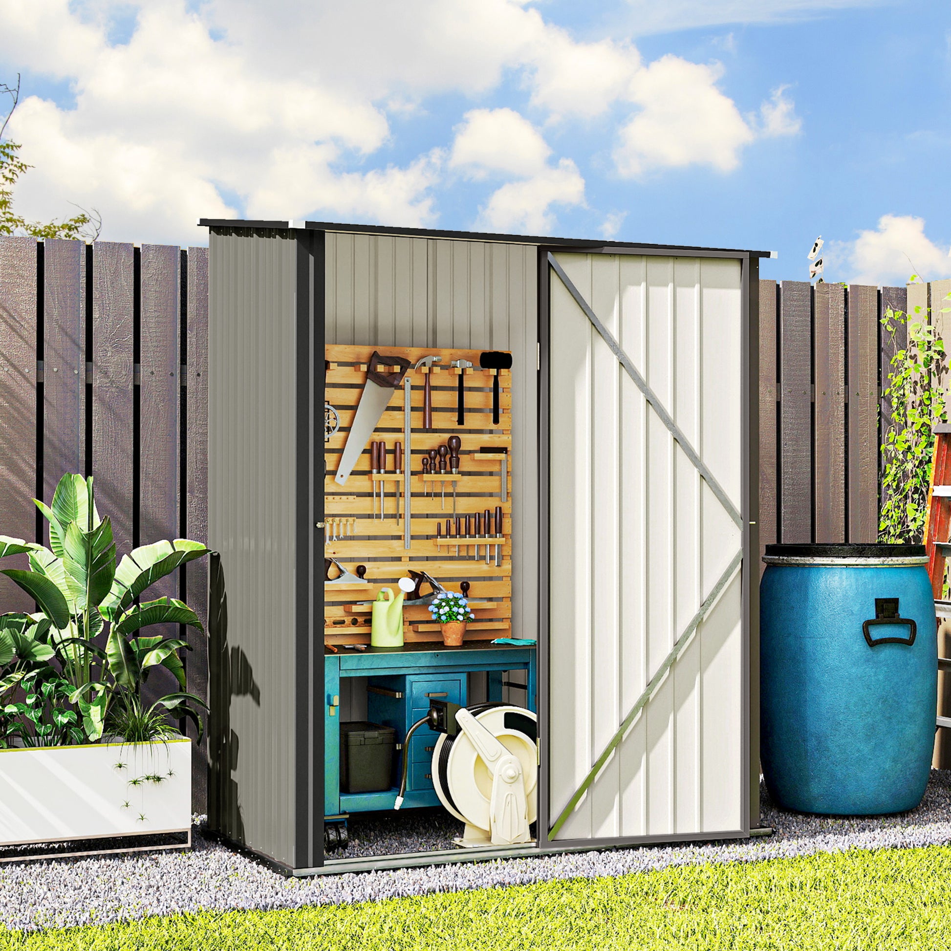 5' x 3' Outdoor Storage Shed - Grey Galvanized Steel-Patio & Garden > Lawn & Garden > Sheds-DECOROLALA