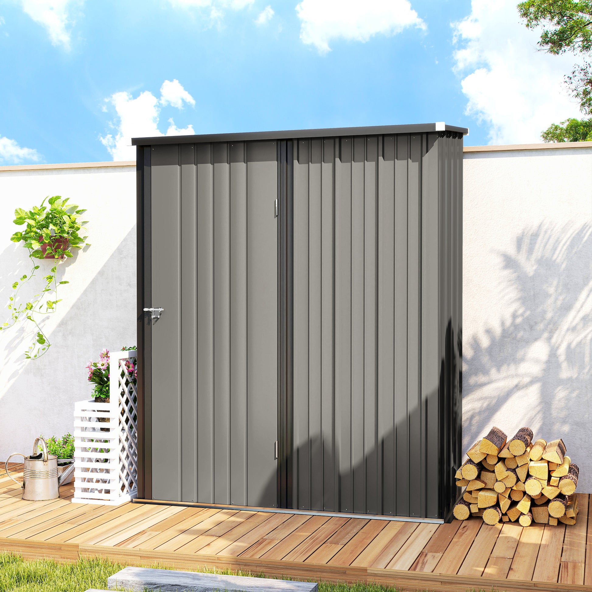 5' x 3' Outdoor Storage Shed - Grey Galvanized Steel-Patio & Garden > Lawn & Garden > Sheds-DECOROLALA