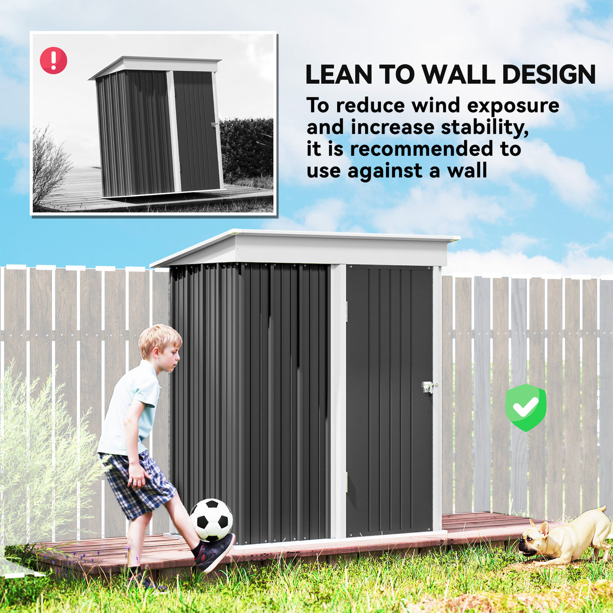 5' x 3' Steel Lean-to Outdoor Storage Shed - Dark Grey-Storage Sheds-DECOROLALA