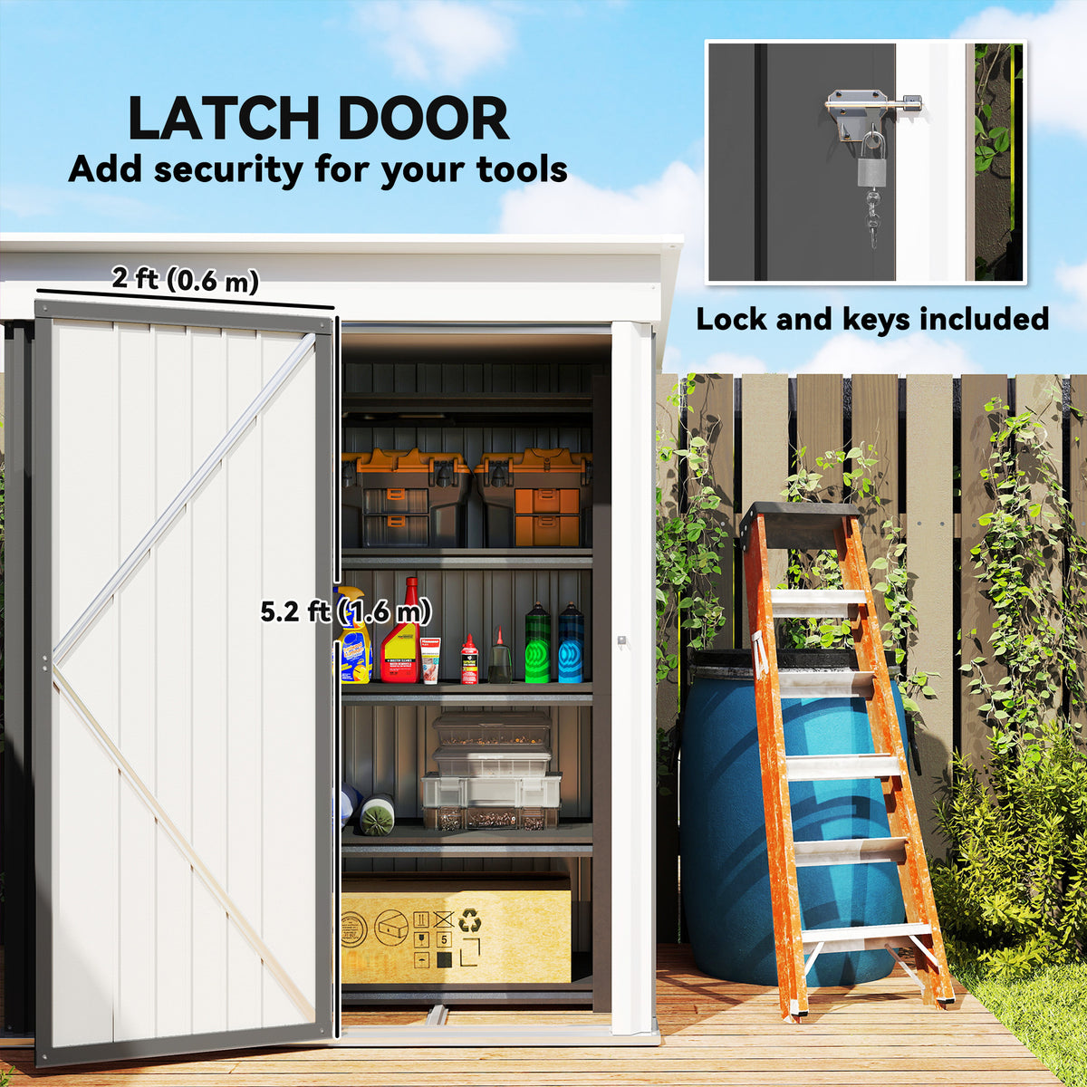 5' x 3' Steel Lean-to Outdoor Storage Shed - Dark Grey-Storage Sheds-DECOROLALA