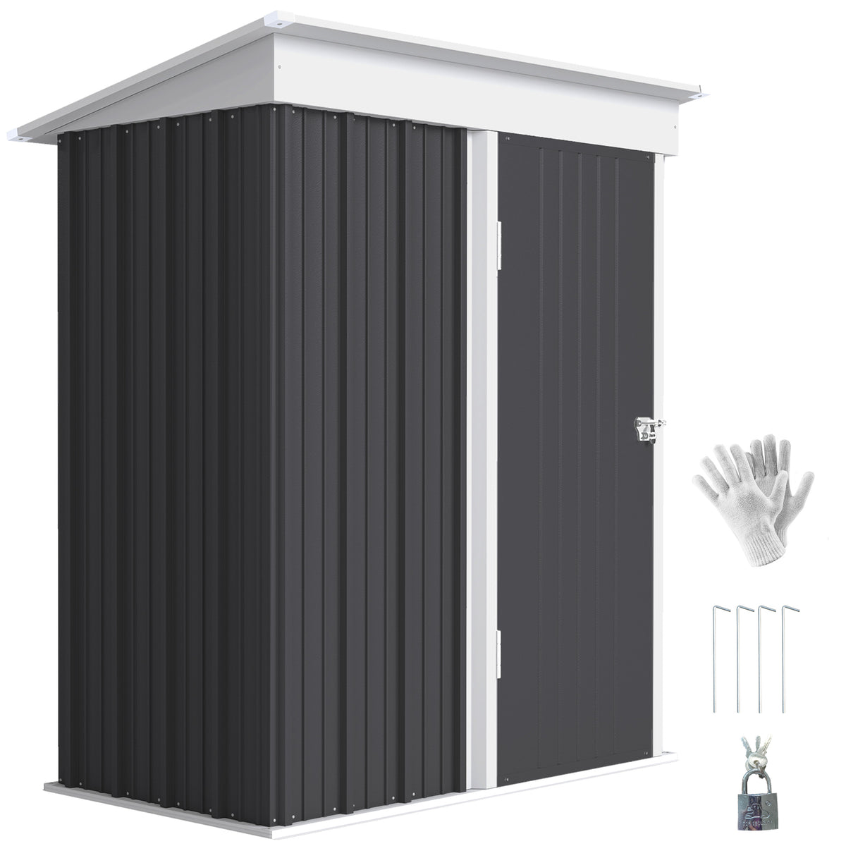 5' x 3' Steel Lean-to Outdoor Storage Shed - Dark Grey-Storage Sheds-DECOROLALA