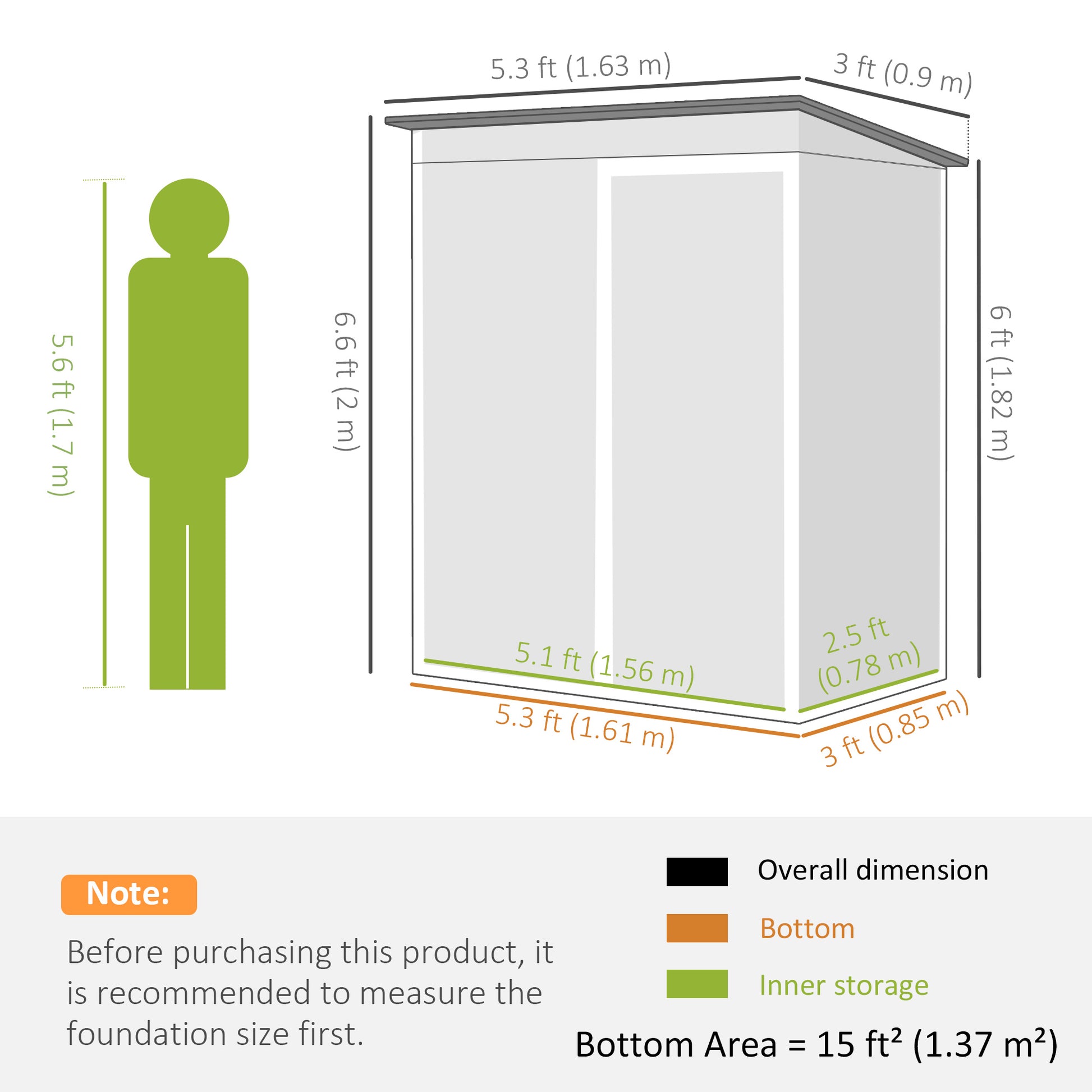 5 x 3 ft Outdoor Storage Shed - Dark Grey Galvanized Steel Metal-Patio & Garden > Lawn & Garden > Sheds-DECOROLALA