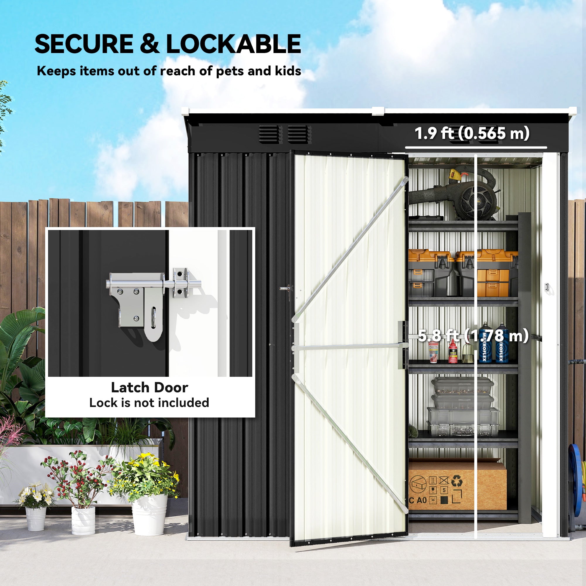 5 x 3 ft Outdoor Storage Shed - Dark Grey Galvanized Steel Metal-Patio & Garden > Lawn & Garden > Sheds-DECOROLALA