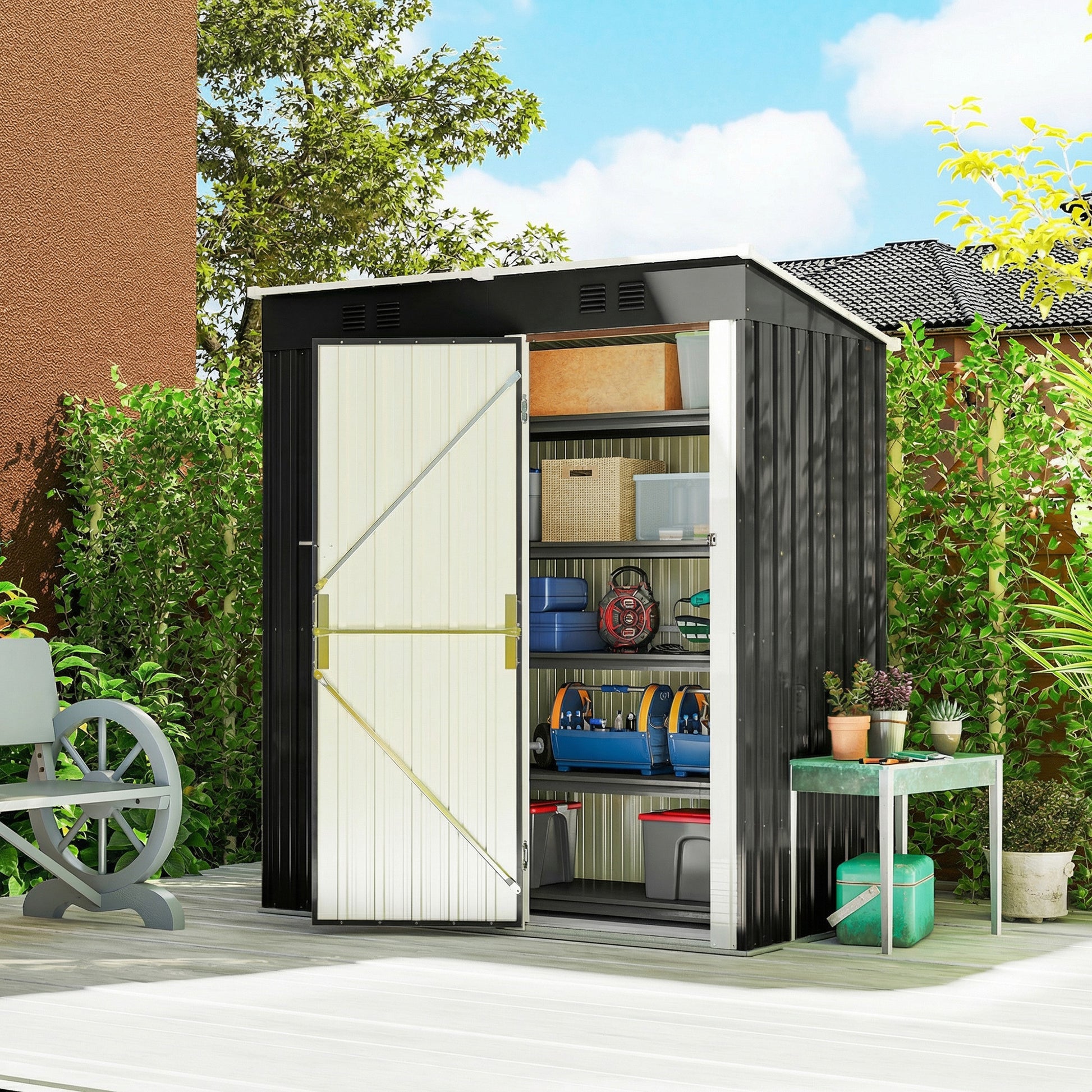 5 x 3 ft Outdoor Storage Shed - Dark Grey Galvanized Steel Metal-Patio & Garden > Lawn & Garden > Sheds-DECOROLALA