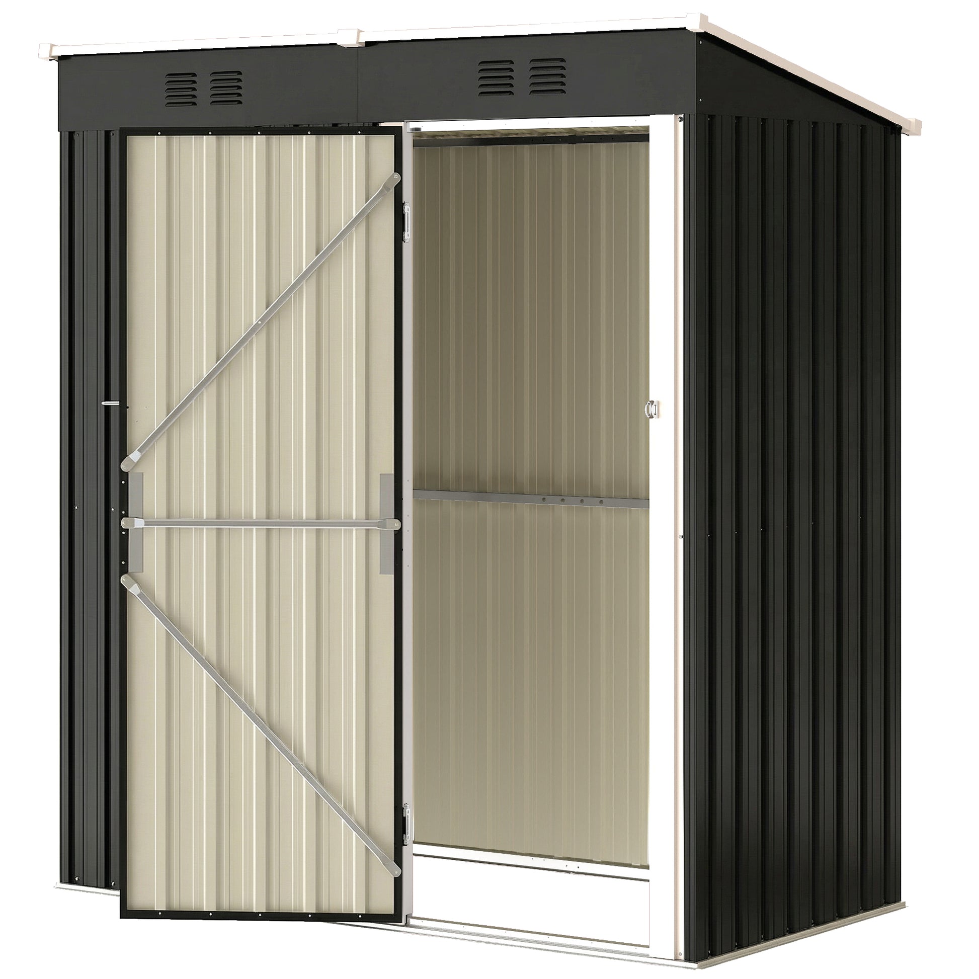 5 x 3 ft Outdoor Storage Shed - Dark Grey Galvanized Steel Metal-Patio & Garden > Lawn & Garden > Sheds-DECOROLALA