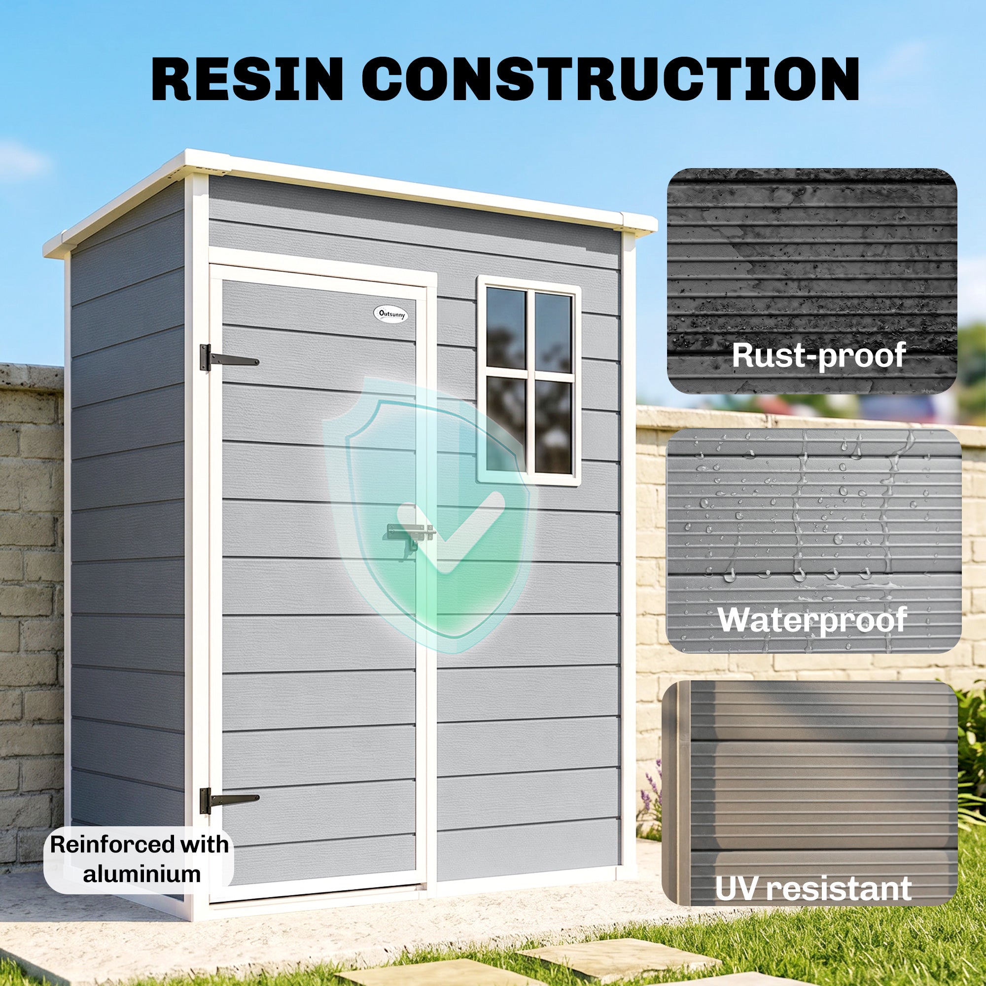 5 x 3FT Plastic Garden Storage Shed with Floor - Grey-Patio & Garden > Lawn & Garden > Sheds-DECOROLALA