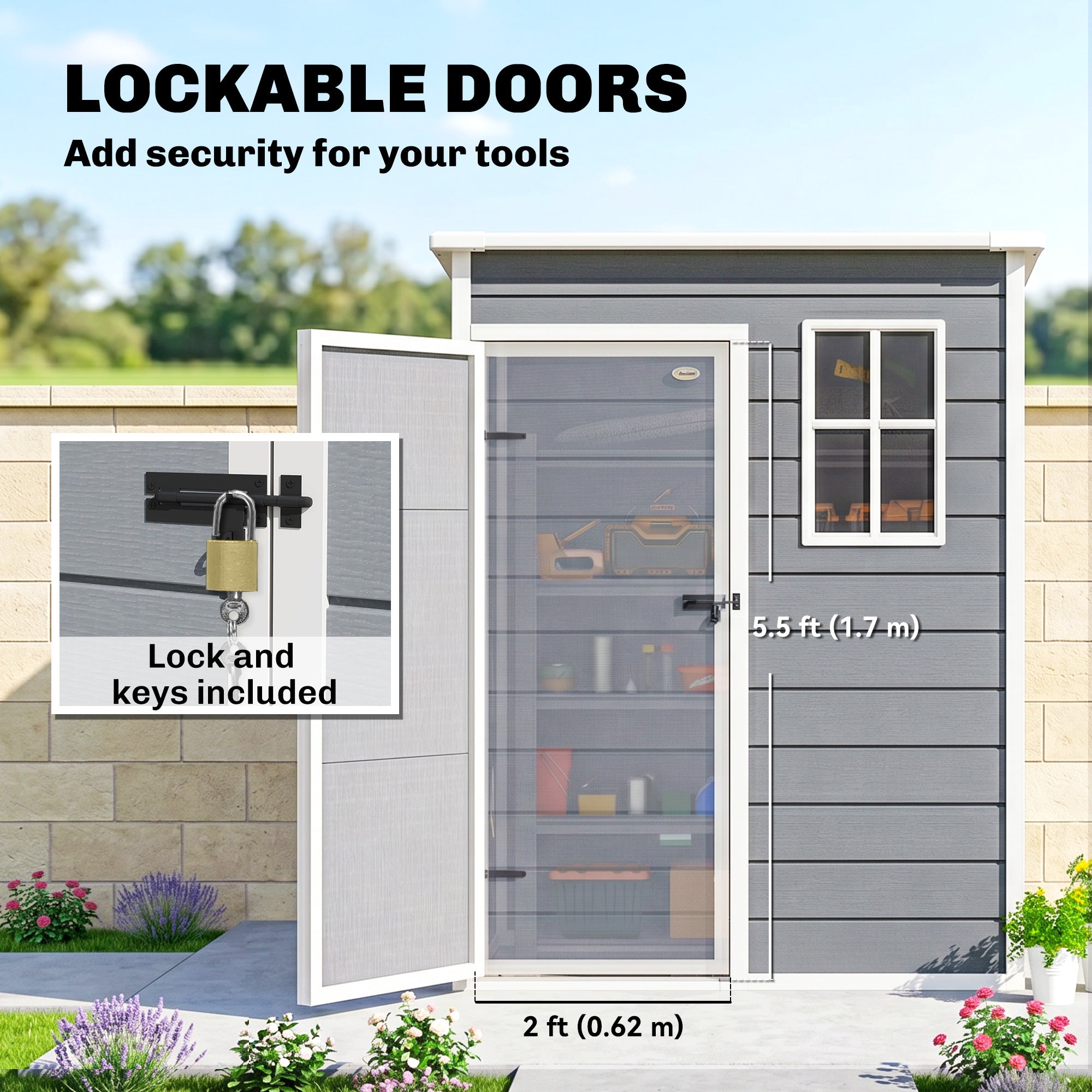 5 x 3FT Plastic Garden Storage Shed with Floor - Grey-Patio & Garden > Lawn & Garden > Sheds-DECOROLALA