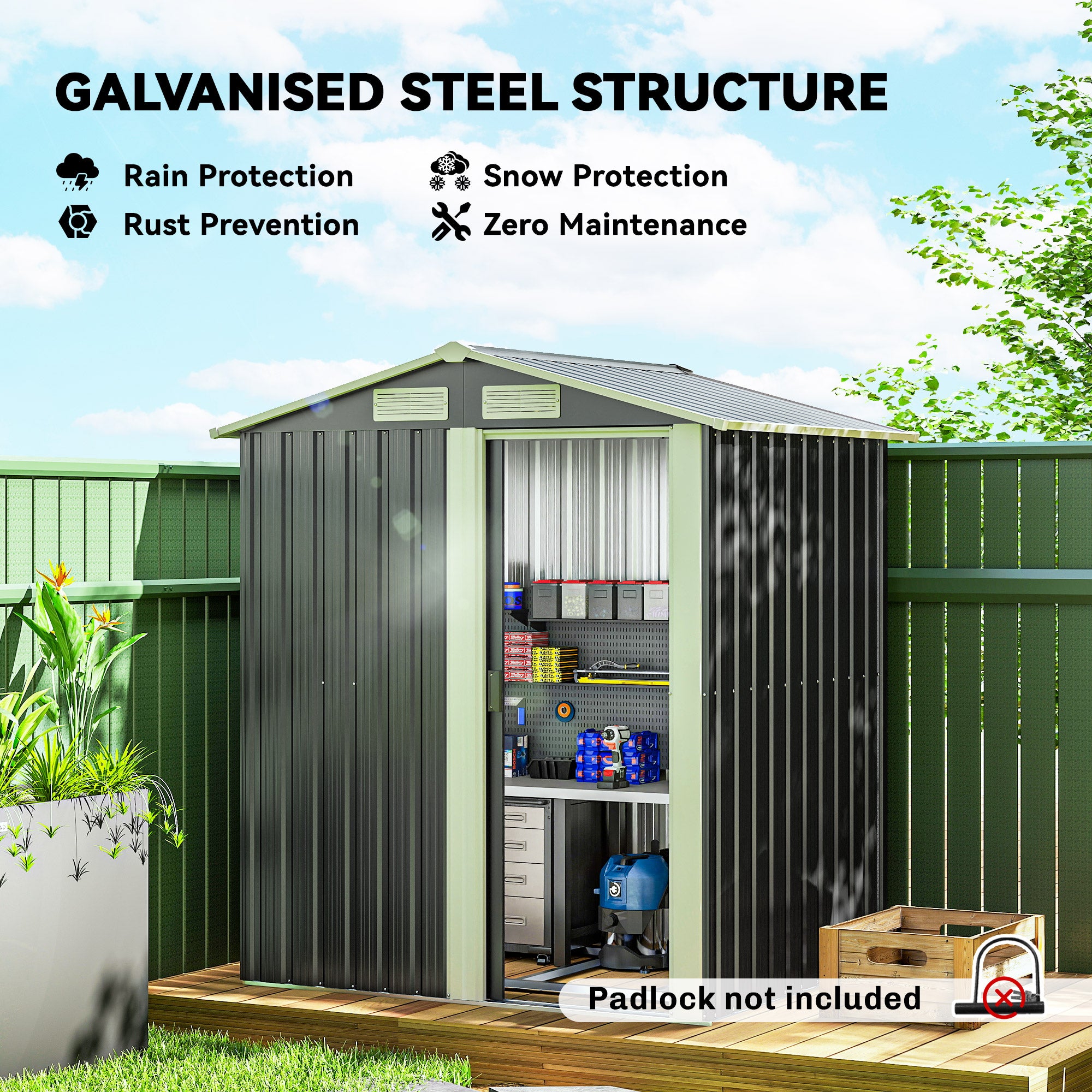 5' x 4' Metal Garden Storage Shed with Foundation - Dark Grey-Patio & Garden > Lawn & Garden > Sheds-DECOROLALA