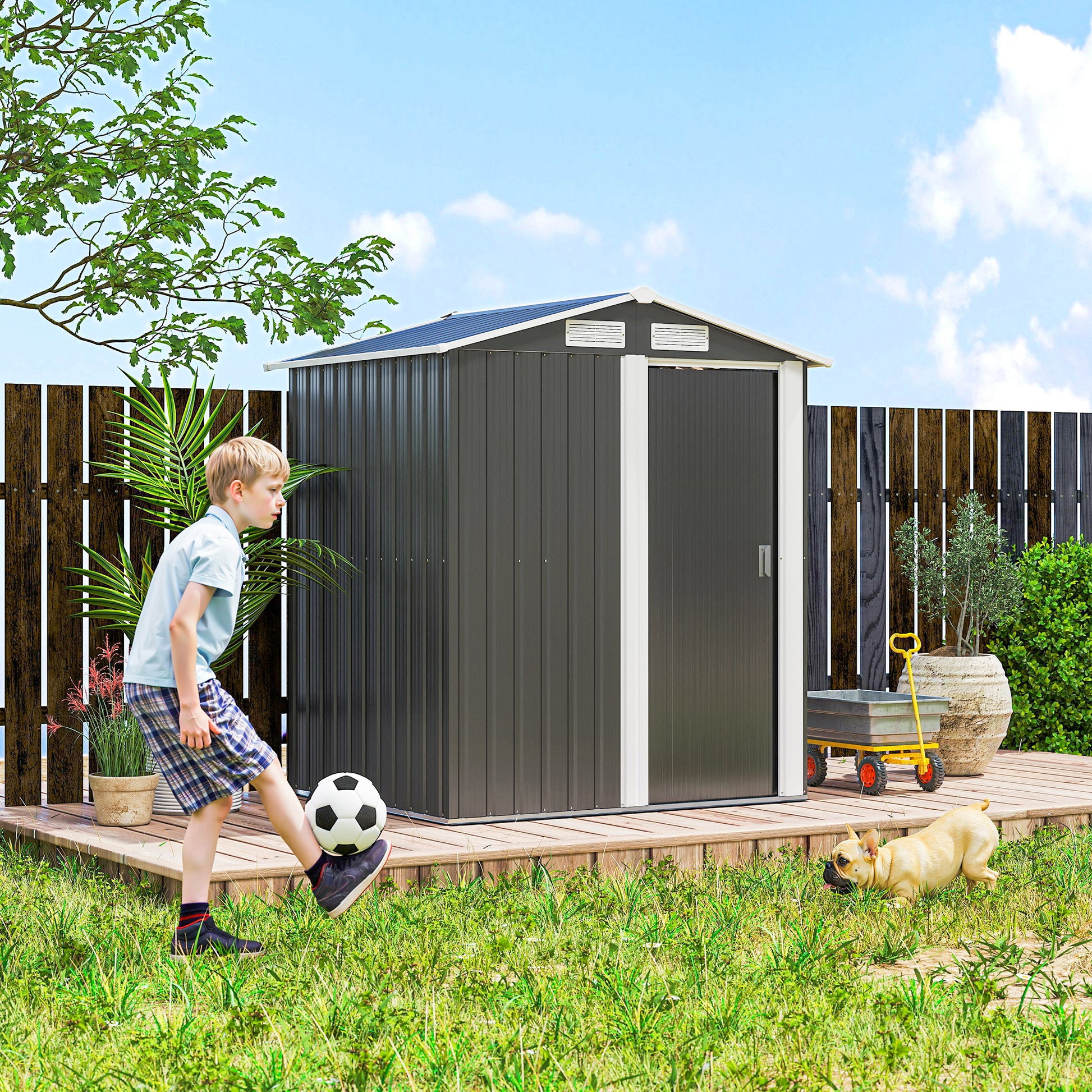 5' x 4' Metal Garden Storage Shed with Foundation - Dark Grey-Patio & Garden > Lawn & Garden > Sheds-DECOROLALA