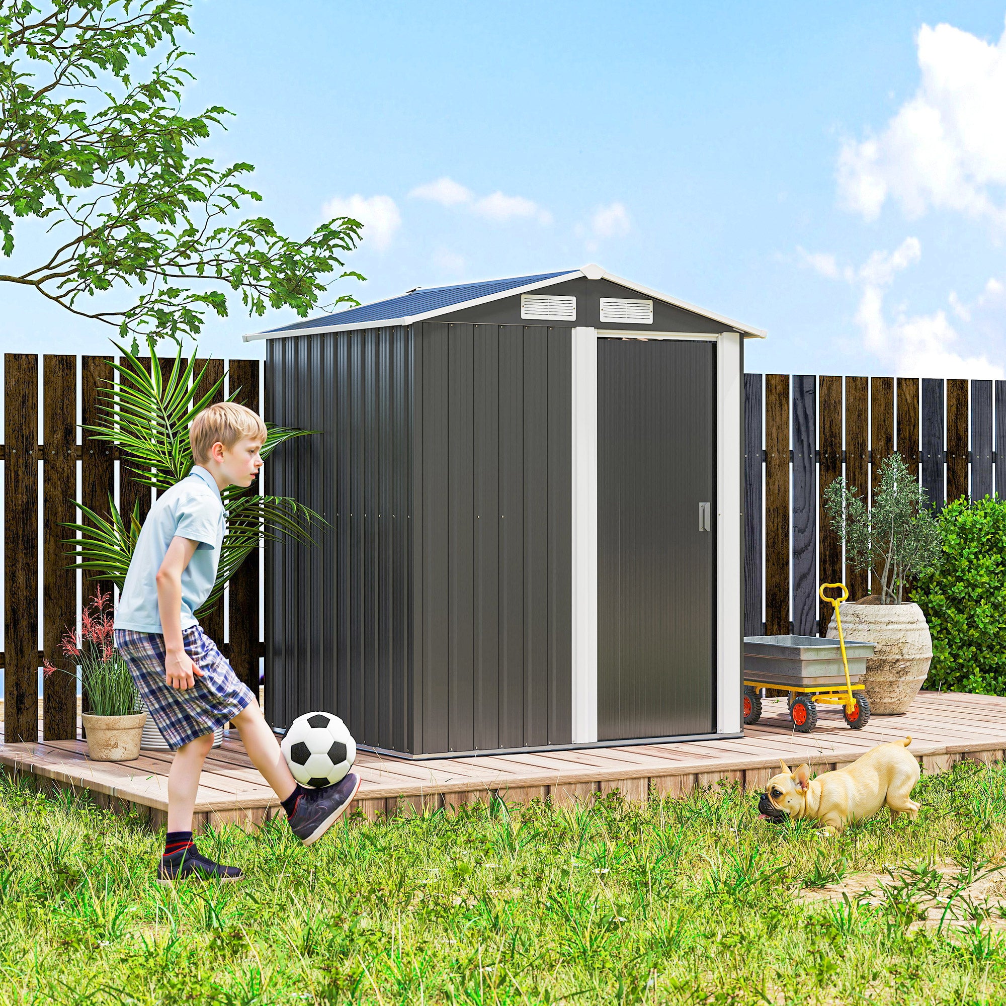 5' x 4' Metal Garden Storage Shed with Foundation - Dark Grey-Patio & Garden > Lawn & Garden > Sheds-DECOROLALA