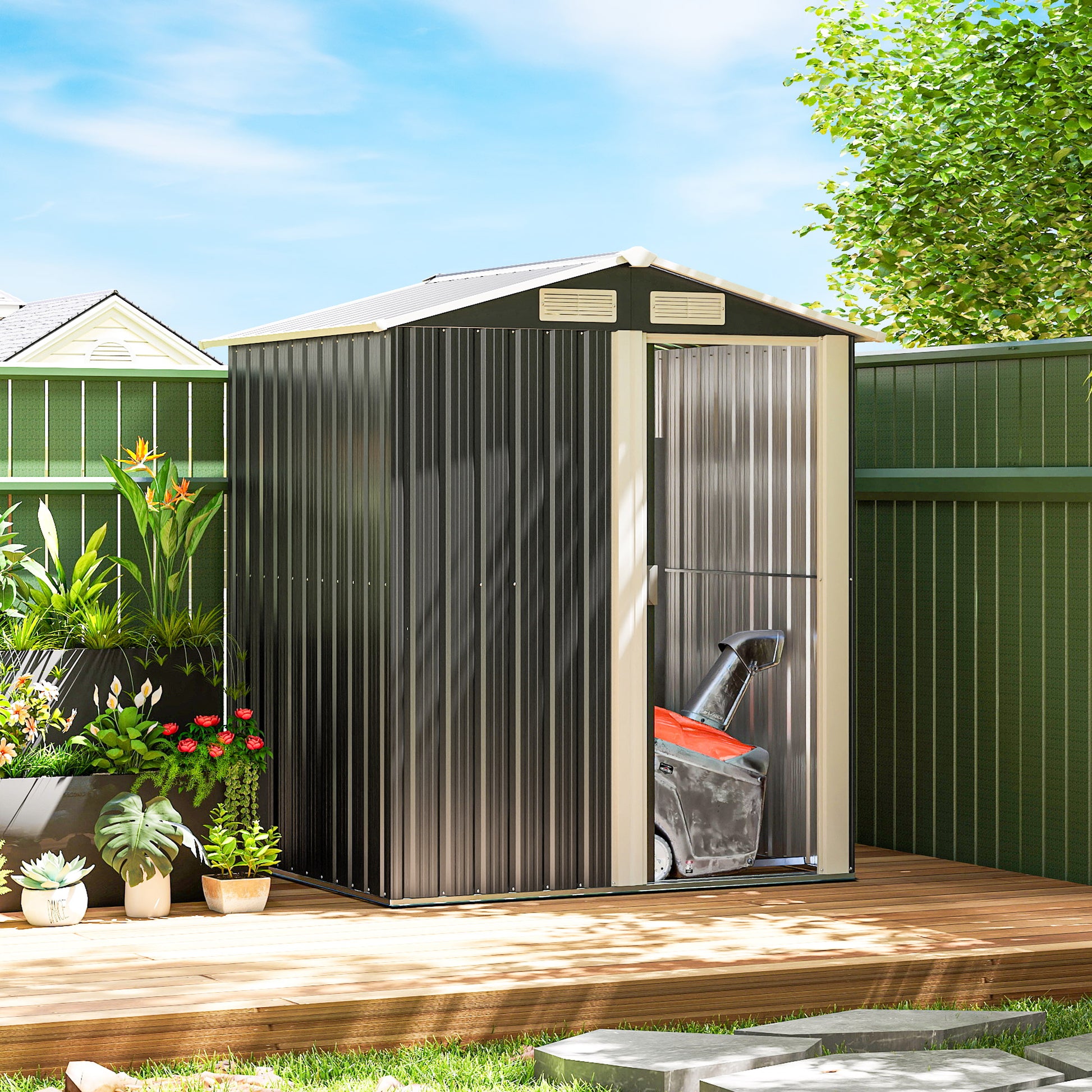 5' x 4' Metal Garden Storage Shed with Foundation - Dark Grey-Patio & Garden > Lawn & Garden > Sheds-DECOROLALA