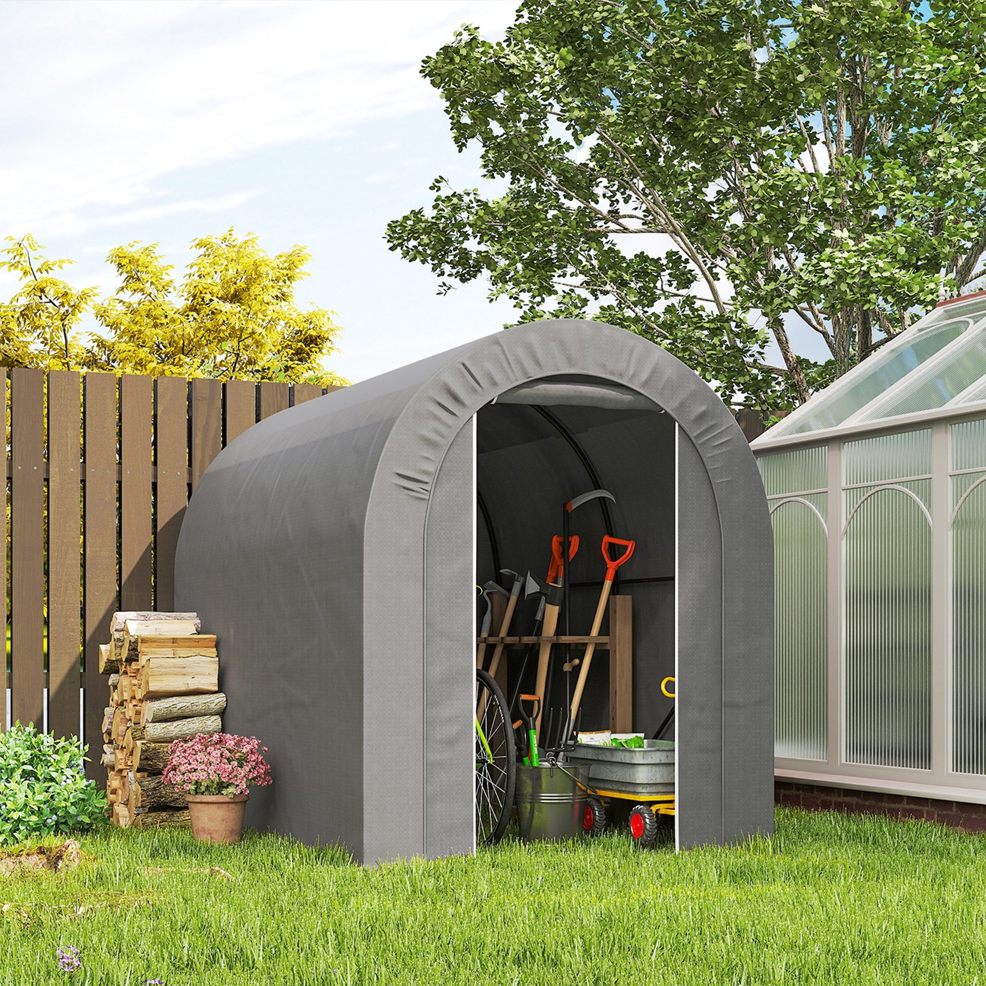 5' x 8' Outdoor Storage Shed - Light Grey Steel Tent-Patio & Garden > Lawn & Garden > Sheds-DECOROLALA