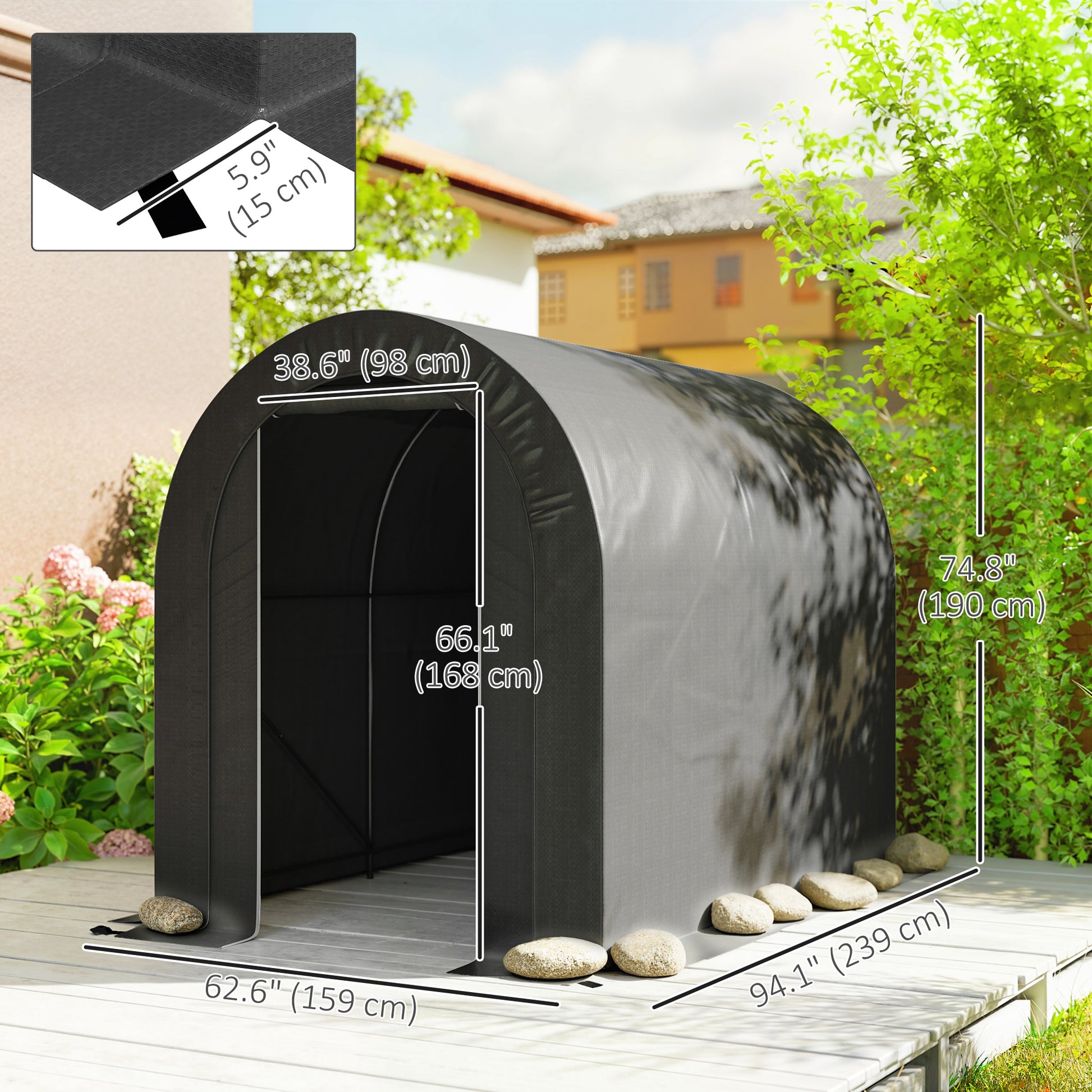 5' x 8' Outdoor Storage Shed Tent - Black Steel PE Tarp-Patio & Garden > Lawn & Garden > Sheds > Portable Shed-DECOROLALA