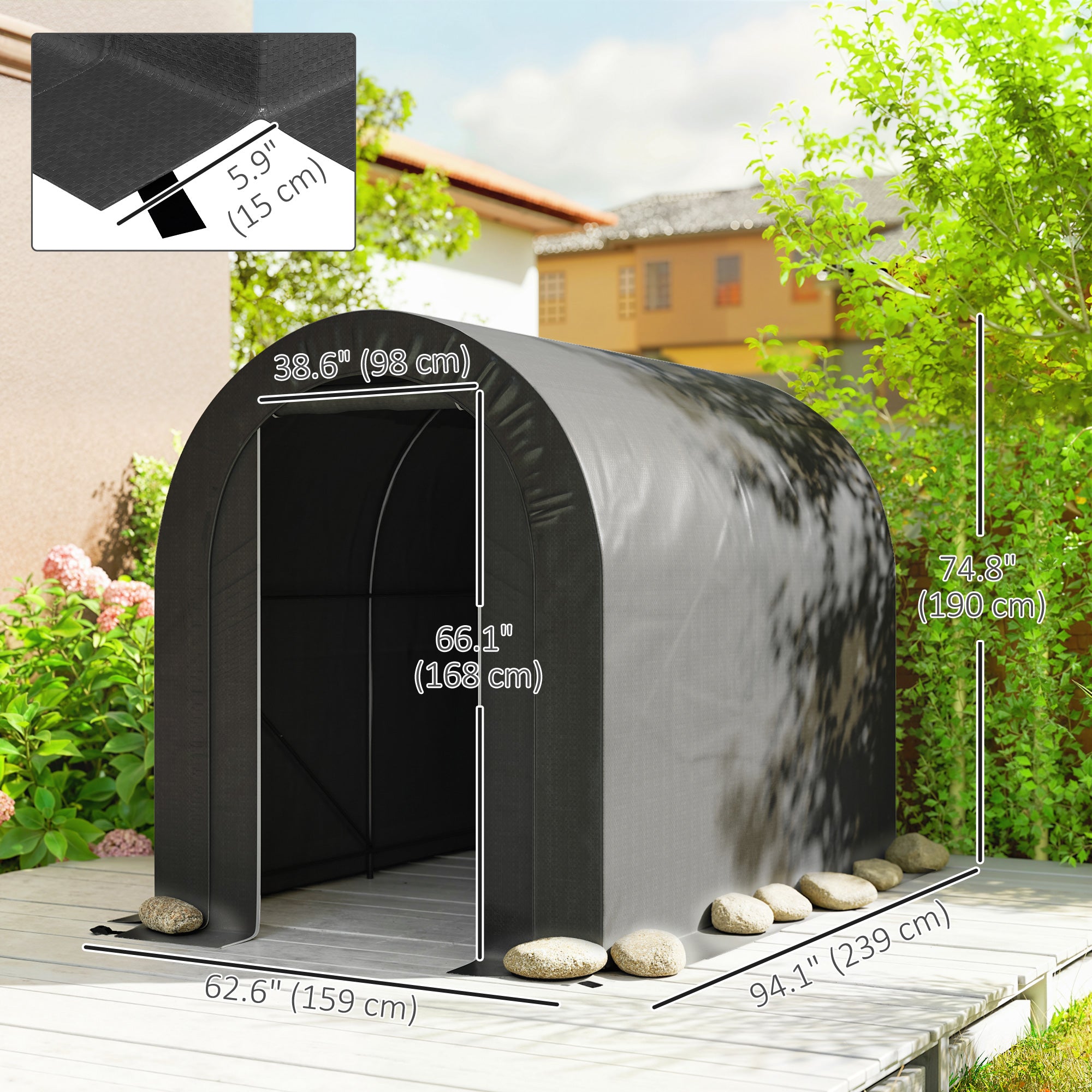 5' x 8' Outdoor Storage Shed Tent - Black Steel PE Tarp-Patio & Garden > Lawn & Garden > Sheds > Portable Shed-DECOROLALA
