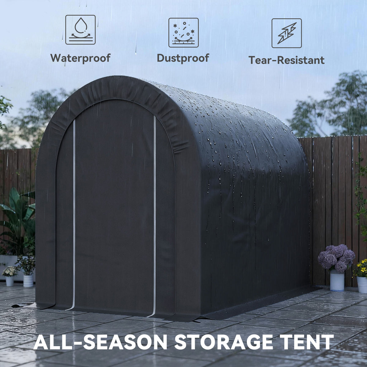 5' x 8' Outdoor Storage Shed Tent - Black Steel PE Tarp-Patio & Garden > Lawn & Garden > Sheds > Portable Shed-DECOROLALA