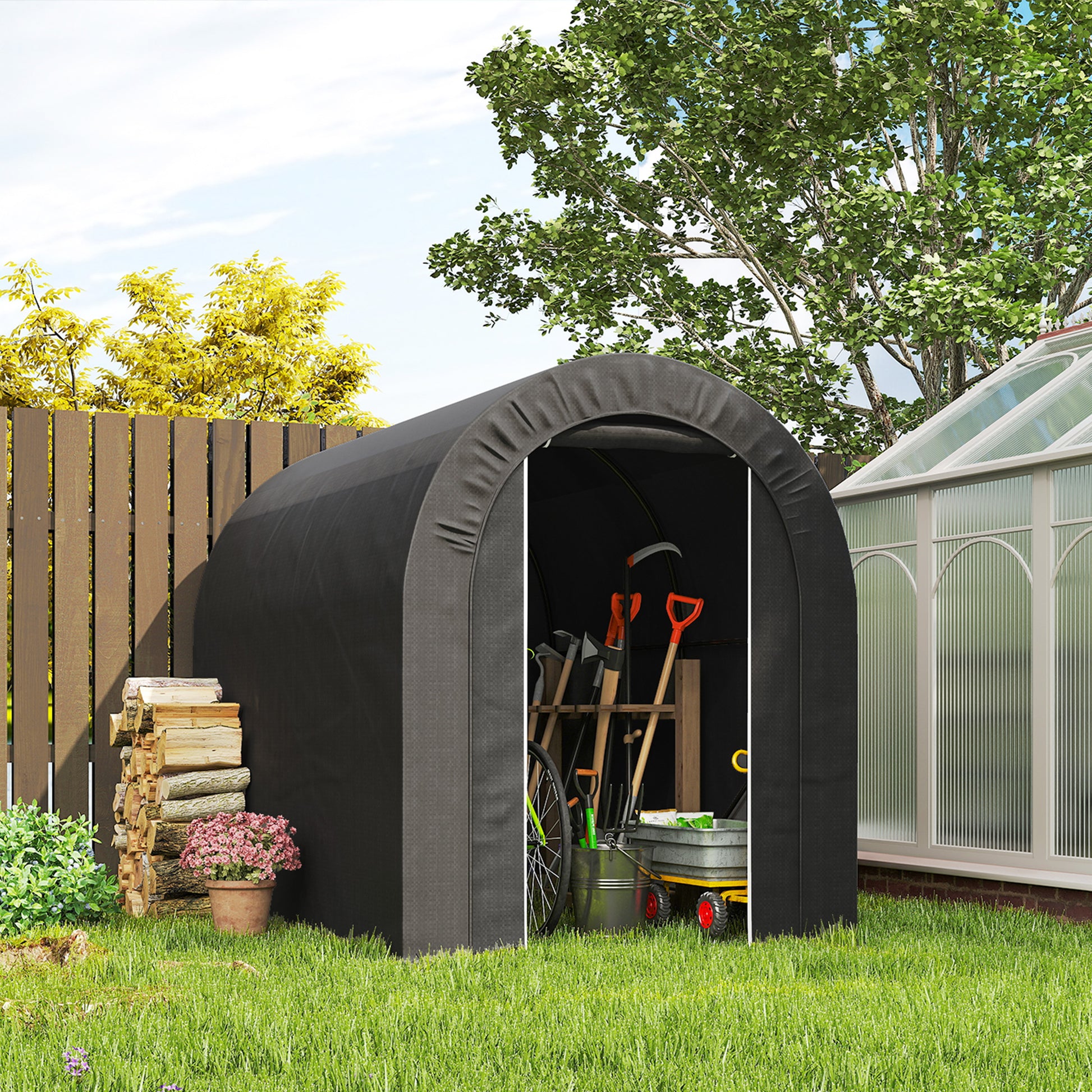 5' x 8' Outdoor Storage Shed Tent - Black Steel PE Tarp-Patio & Garden > Lawn & Garden > Sheds > Portable Shed-DECOROLALA