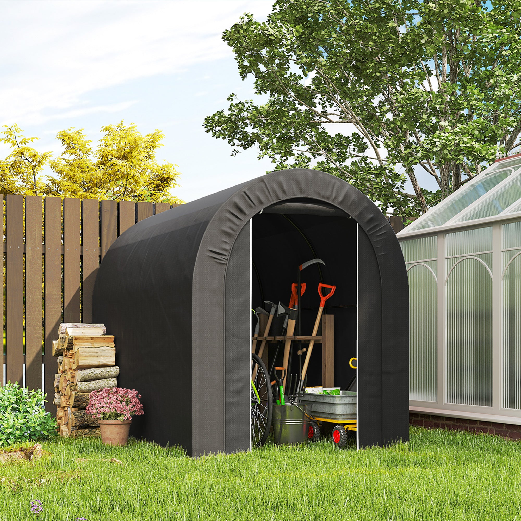 5' x 8' Outdoor Storage Shed Tent - Black Steel PE Tarp-Patio & Garden > Lawn & Garden > Sheds > Portable Shed-DECOROLALA