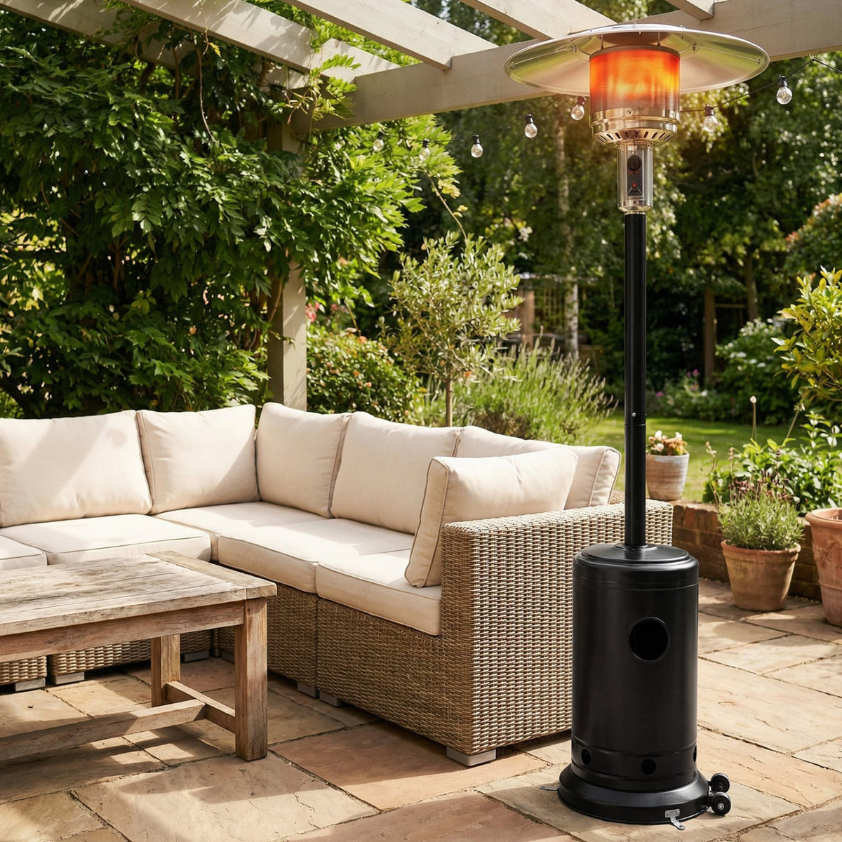 50 000 BTU Patio Propane Gas Heater with Stainless Steel Burner-Black-Patio Heaters-DECOROLALA