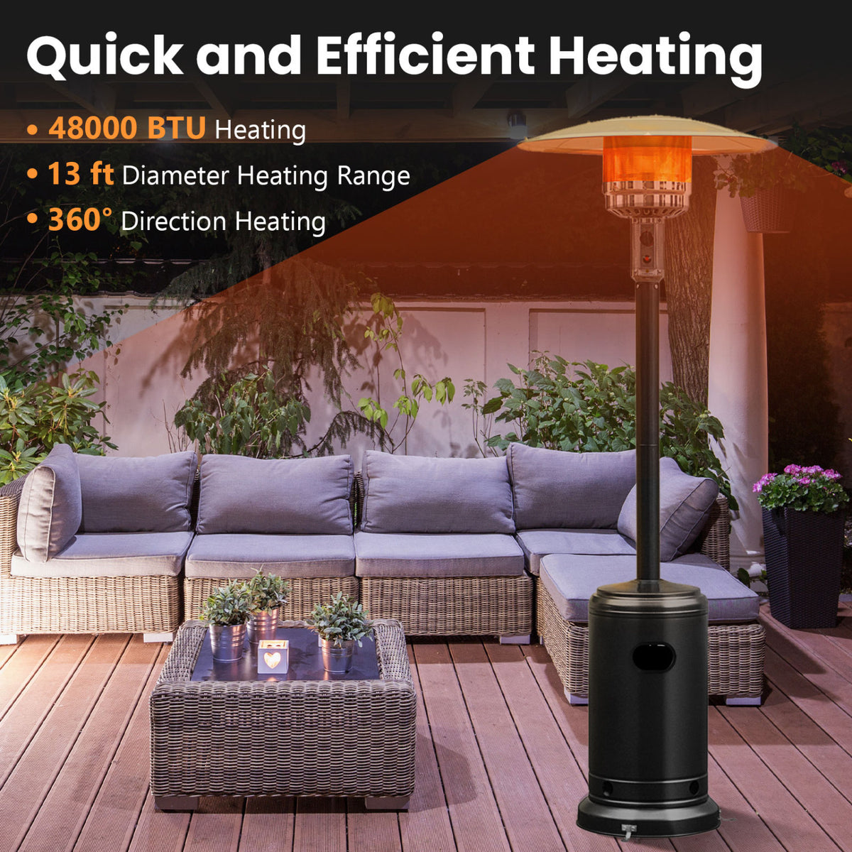50 000 BTU Patio Propane Gas Heater with Stainless Steel Burner-Black-Patio Heaters-DECOROLALA