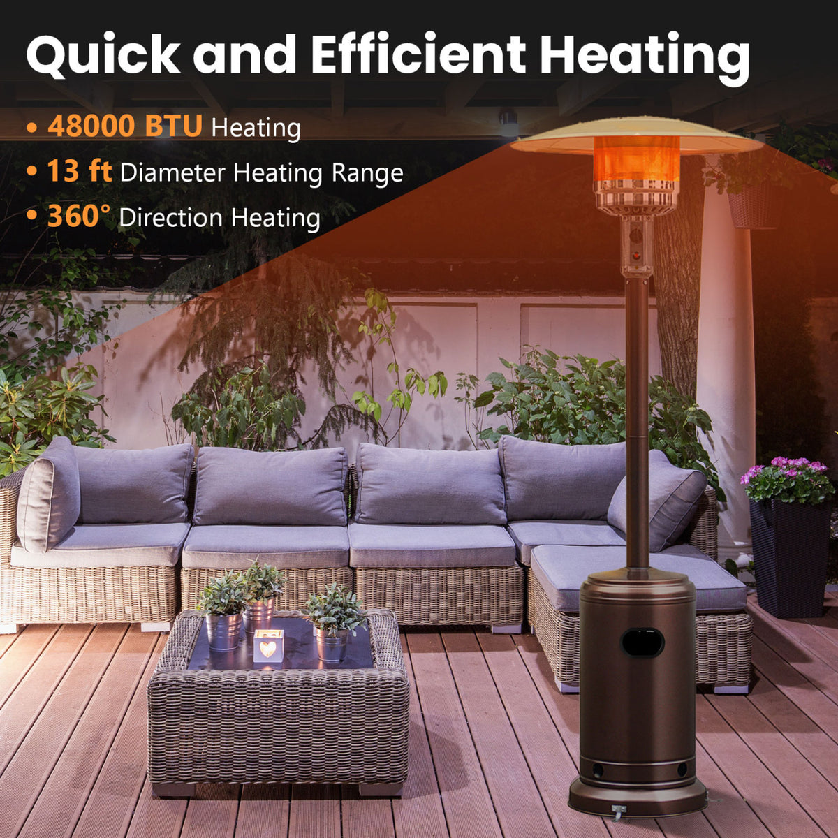 50 000 BTU Patio Propane Gas Heater with Stainless Steel Burner-Bronze-Patio Heaters-DECOROLALA