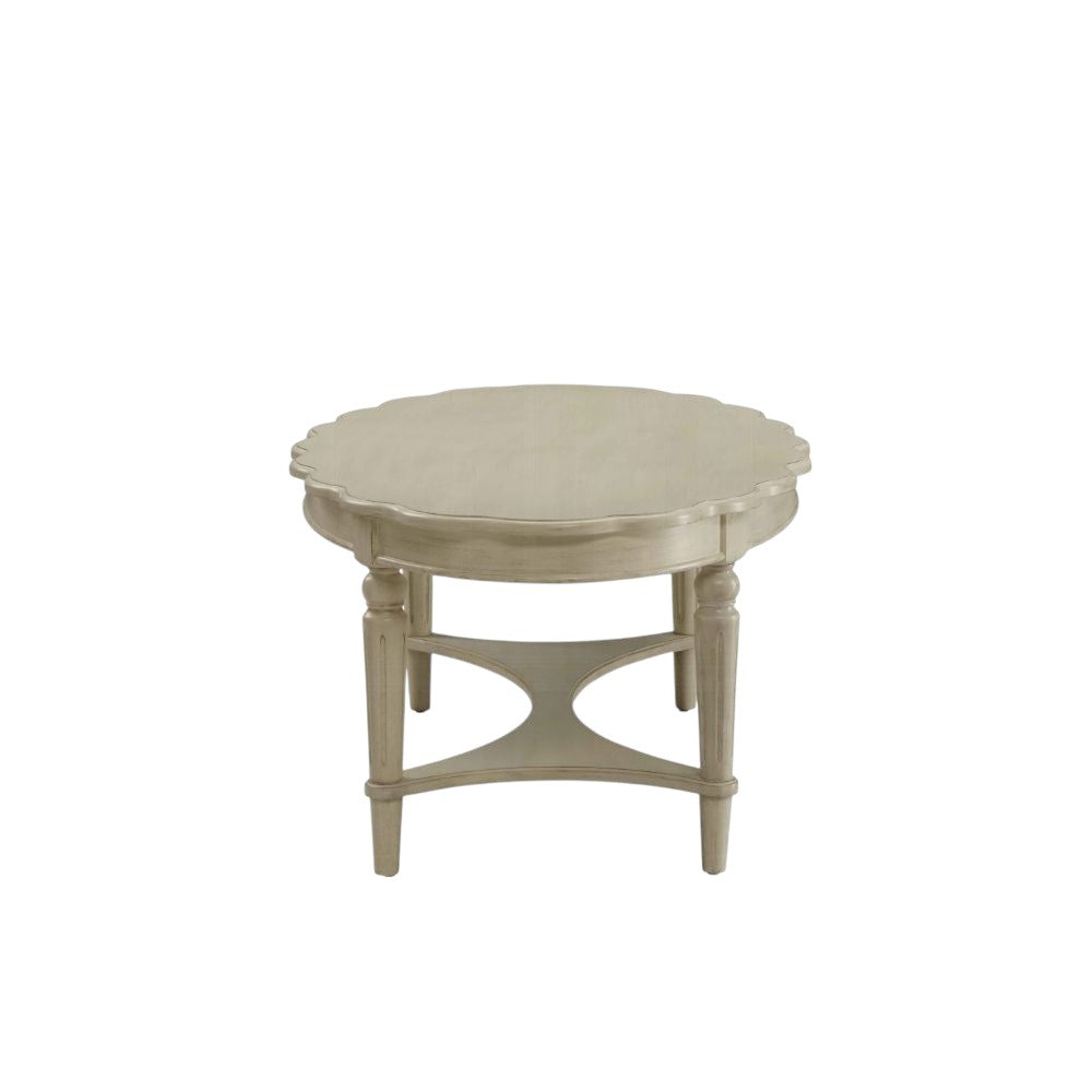 50" Antiqued White Solid Wood Oval Distressed Coffee Table-Coffee Tables-DECOROLALA