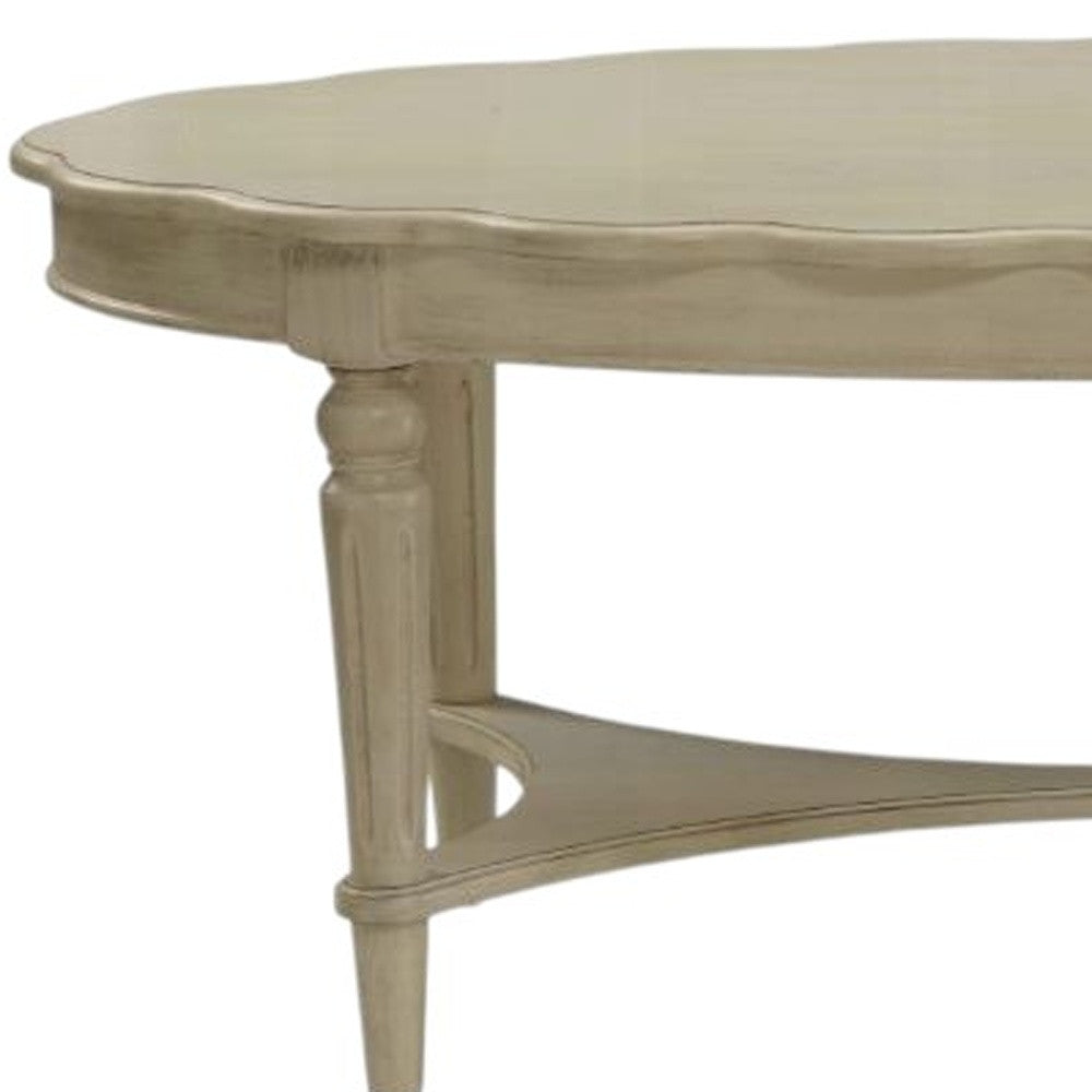 50" Antiqued White Solid Wood Oval Distressed Coffee Table-Coffee Tables-DECOROLALA