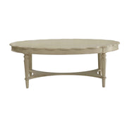 50" Antiqued White Solid Wood Oval Distressed Coffee Table-Coffee Tables-DECOROLALA