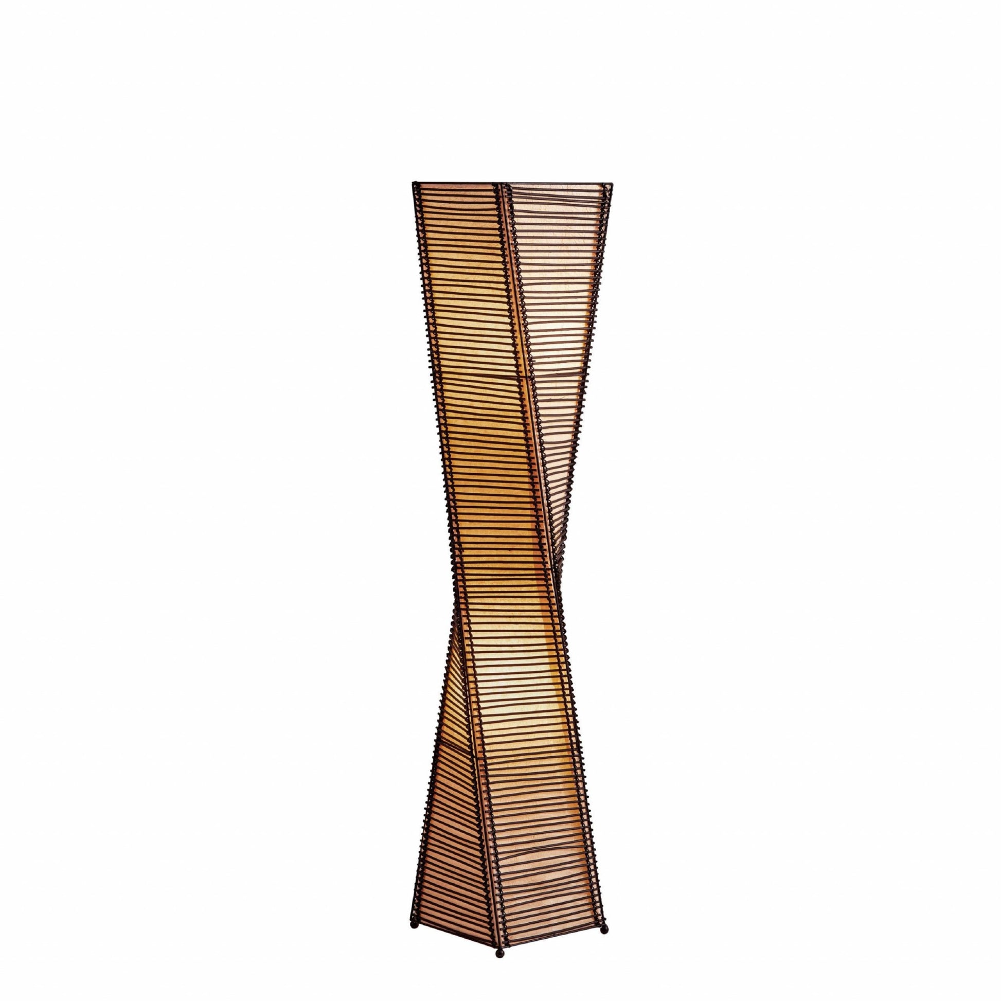 50" Black Floor Lamp With Black and Tan Twisted Cylinder Shade-Floor Lamps-DECOROLALA