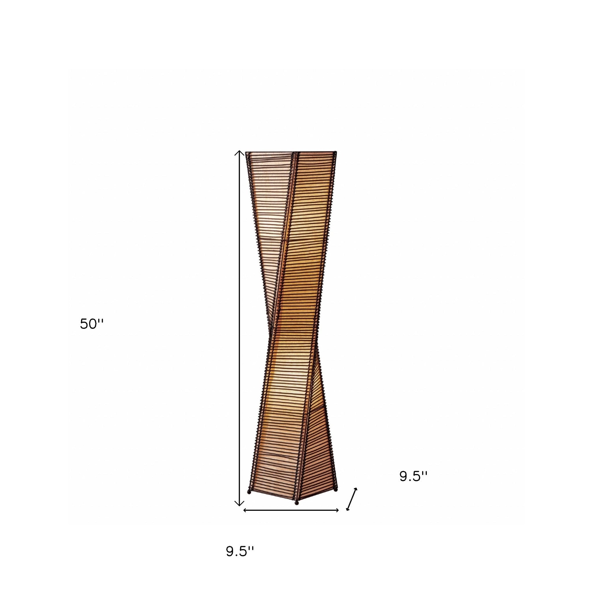 50" Black Floor Lamp With Black and Tan Twisted Cylinder Shade-Floor Lamps-DECOROLALA