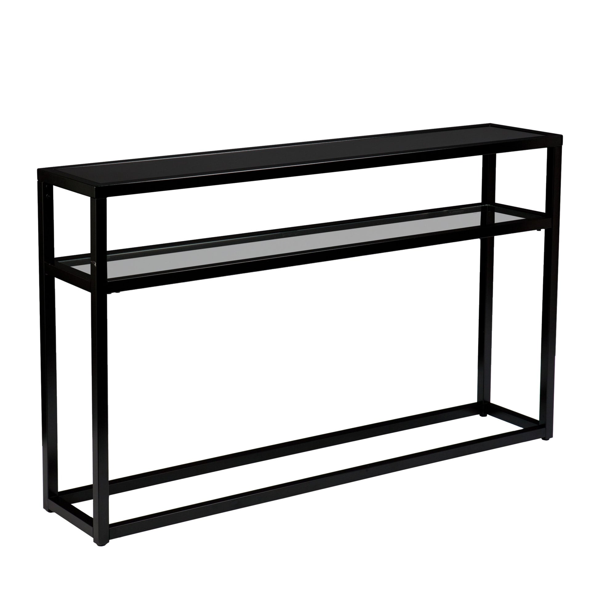 50" Black Glass Frame Console Table With Shelves-Console Tables-DECOROLALA