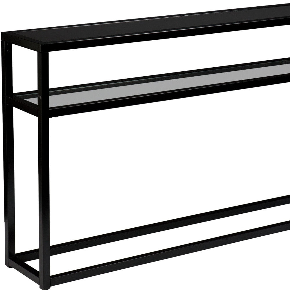 50" Black Glass Frame Console Table With Shelves-Console Tables-DECOROLALA