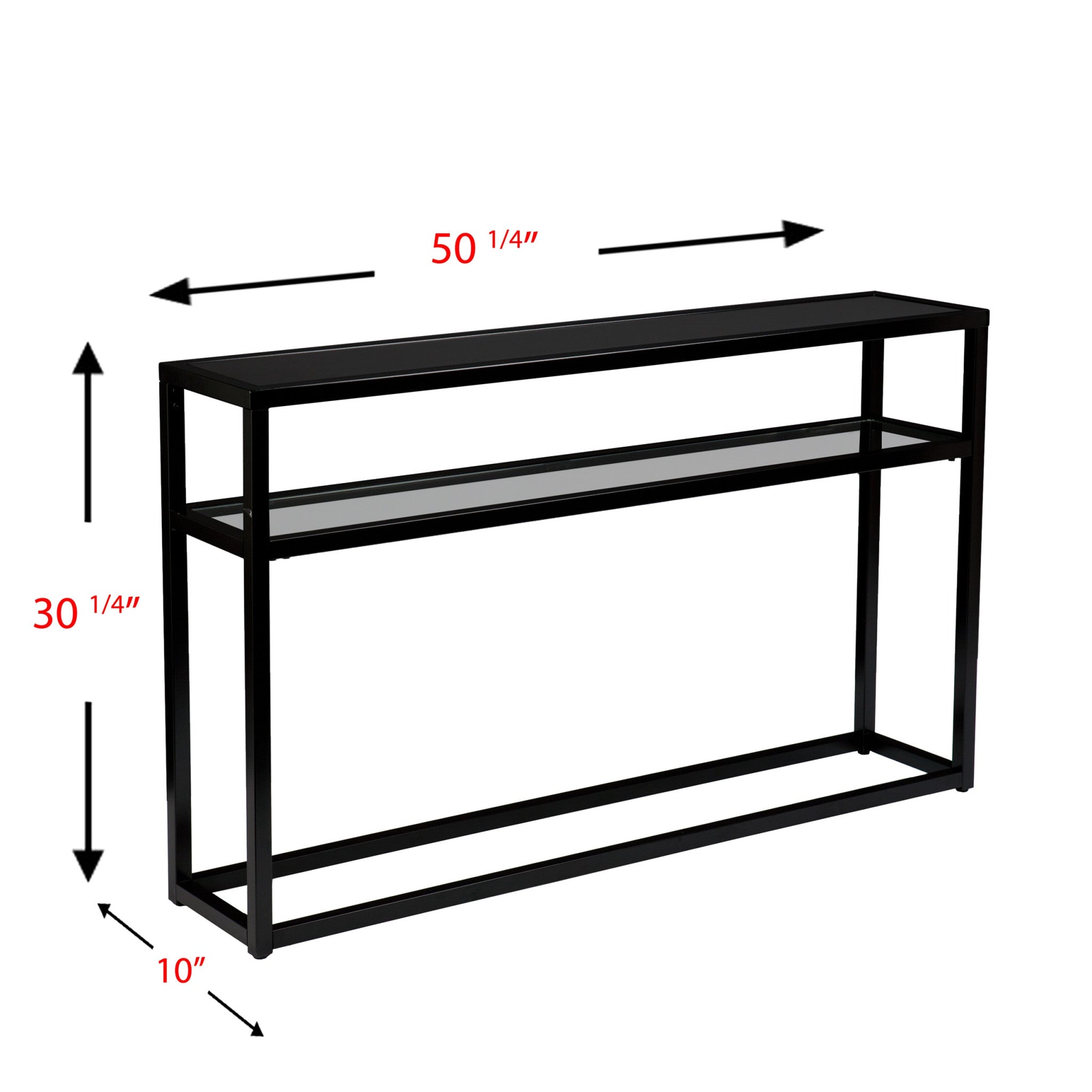 50" Black Glass Frame Console Table With Shelves-Console Tables-DECOROLALA