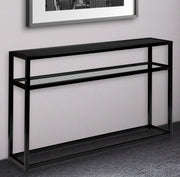 50" Black Glass Frame Console Table With Shelves-Console Tables-DECOROLALA