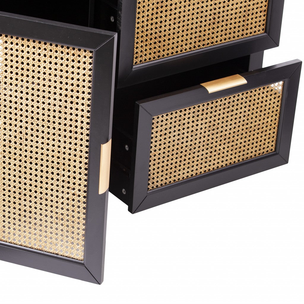 50" Black Solid Wood Two Drawer Sideboard-Sideboards-DECOROLALA