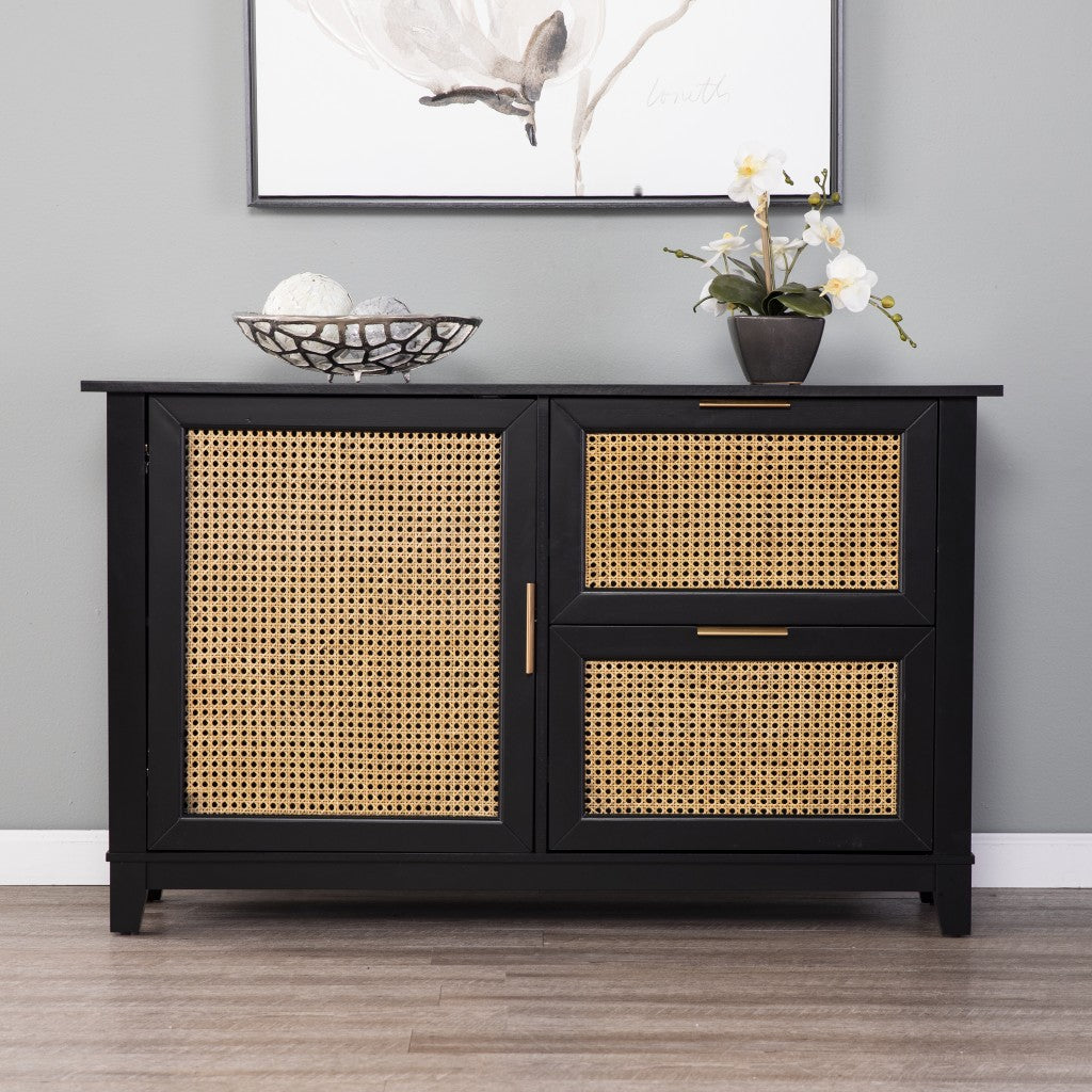 50" Black Solid Wood Two Drawer Sideboard-Sideboards-DECOROLALA
