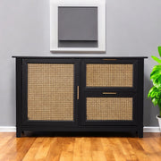 50" Black Solid Wood Two Drawer Sideboard-Sideboards-DECOROLALA