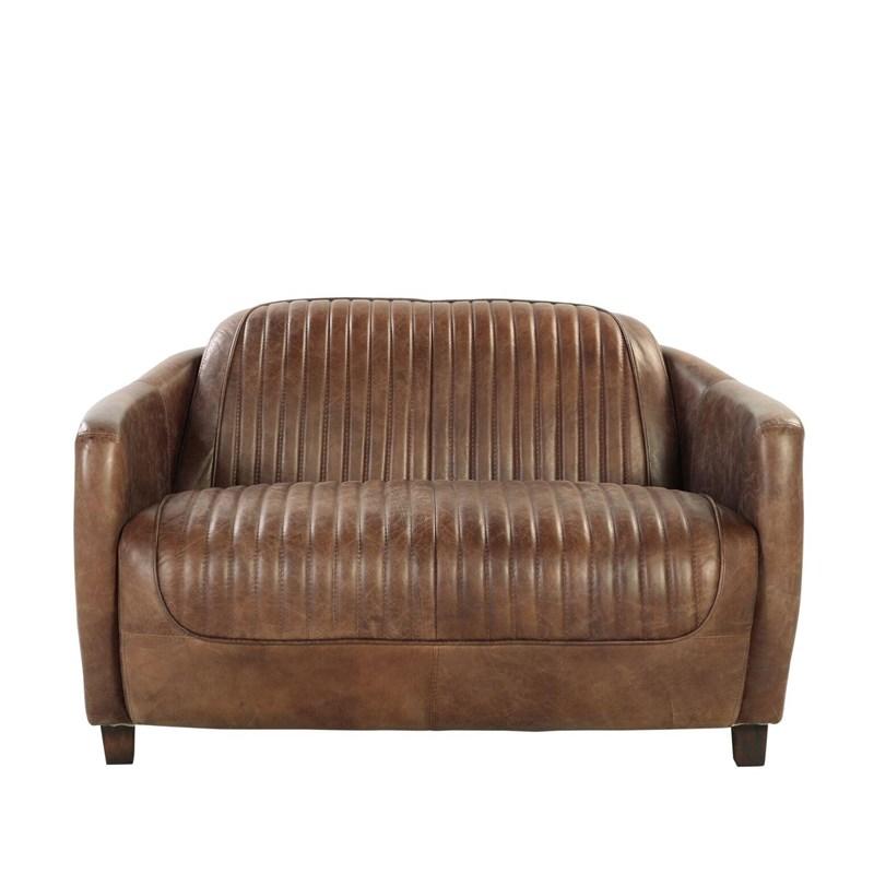 50" Brown Leather Loveseat-Love Seats-DECOROLALA