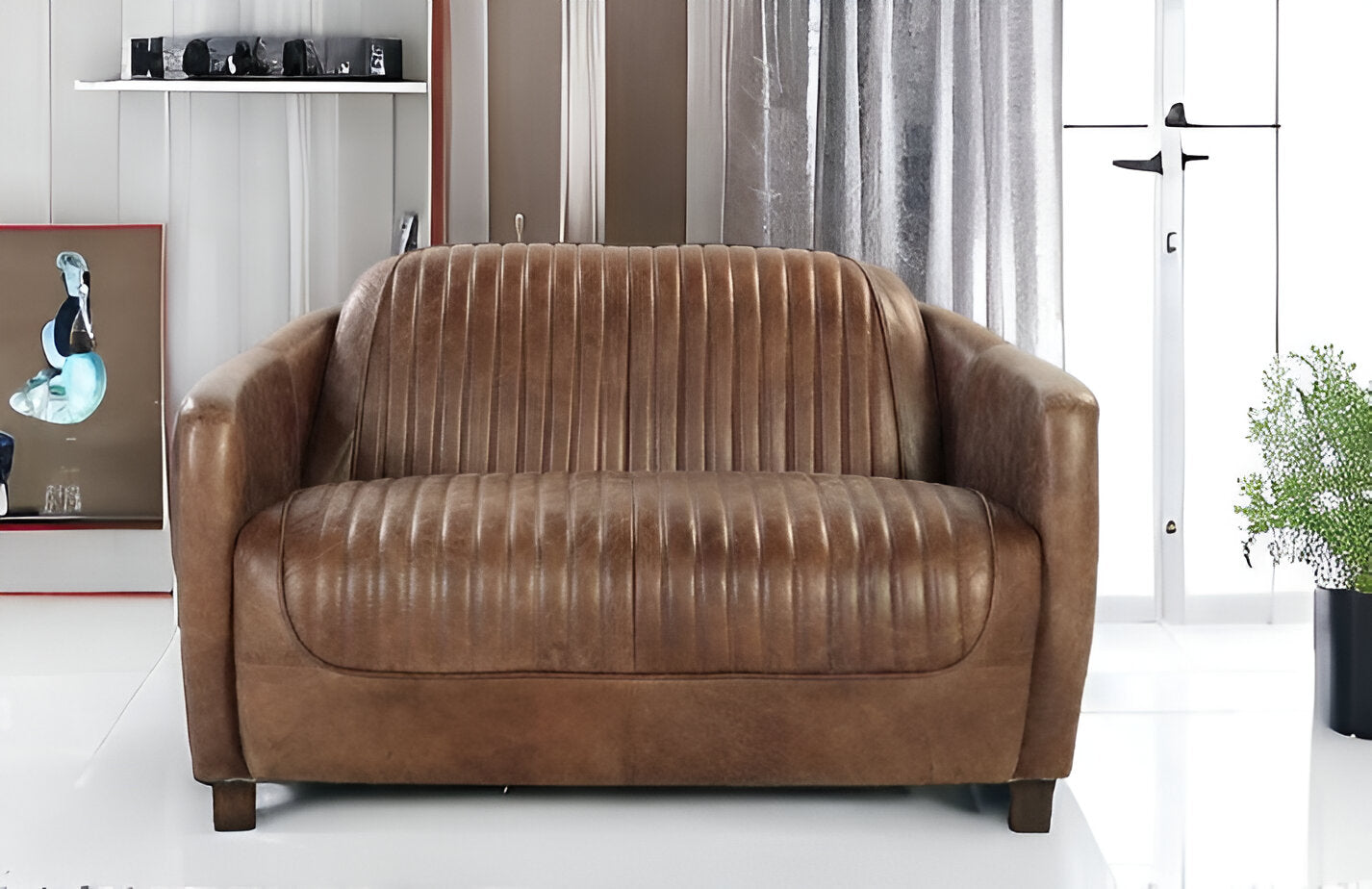 50" Brown Leather Loveseat-Love Seats-DECOROLALA