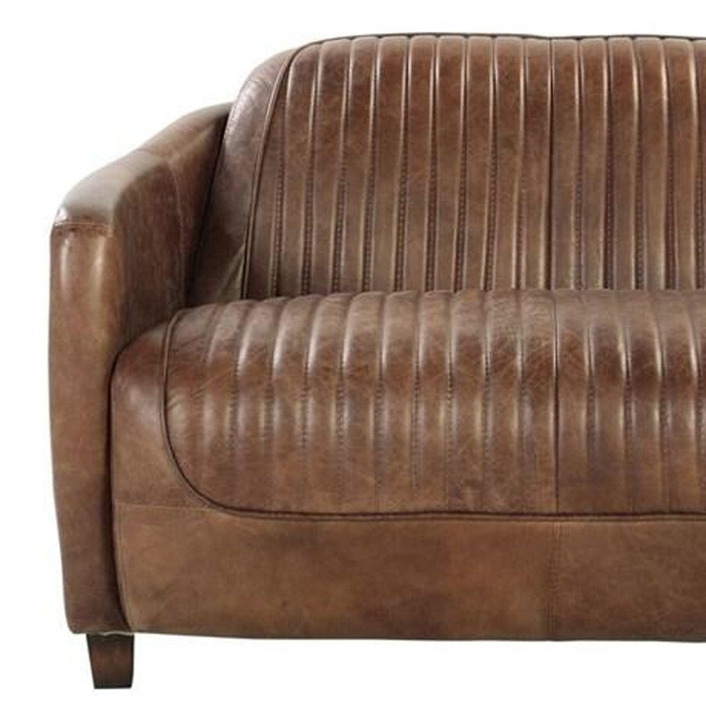 50" Brown Leather Loveseat-Love Seats-DECOROLALA
