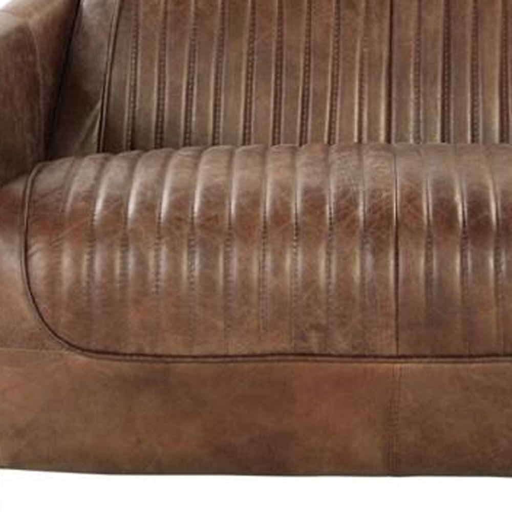 50" Brown Leather Loveseat-Love Seats-DECOROLALA