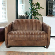 50" Brown Leather Loveseat-Love Seats-DECOROLALA
