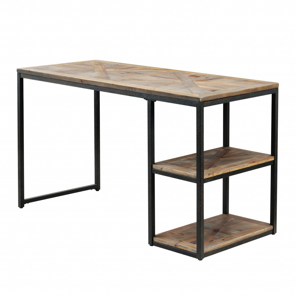 50" Brown and Black Solid Wood Writing Desk-Desks-DECOROLALA