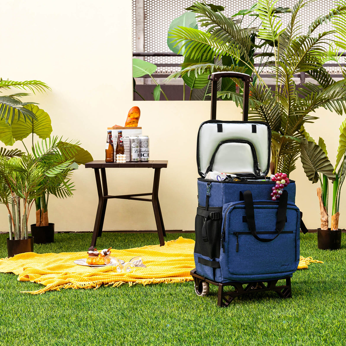 50-Can Large Leakproof Rolling Cooler with Detachable Bottom Plate-Dark Blue-Coolers-DECOROLALA