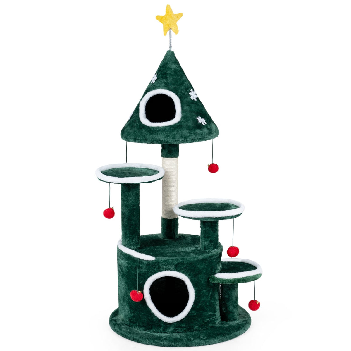 50" Christmas Cat Tree with 2 Condos and Sisal Scratching Post-Green-Cat Trees & Scratchers-DECOROLALA