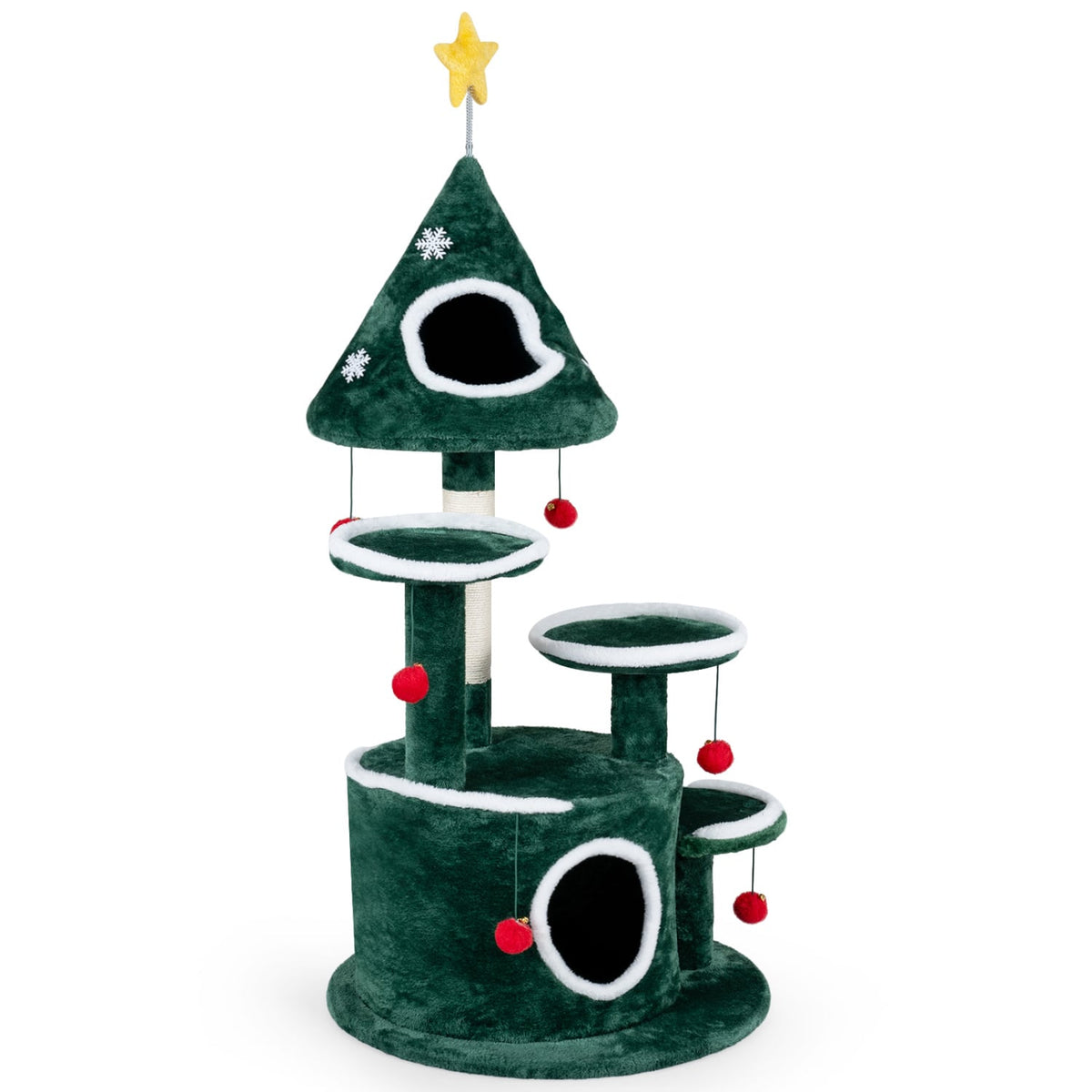 50" Christmas Cat Tree with 2 Condos and Sisal Scratching Post-Green-Cat Trees & Scratchers-DECOROLALA
