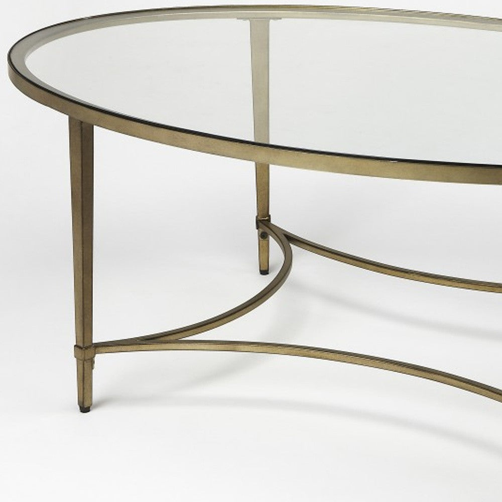 50" Clear and Gold Glass and Metal Oval Coffee Table-Coffee Tables-DECOROLALA