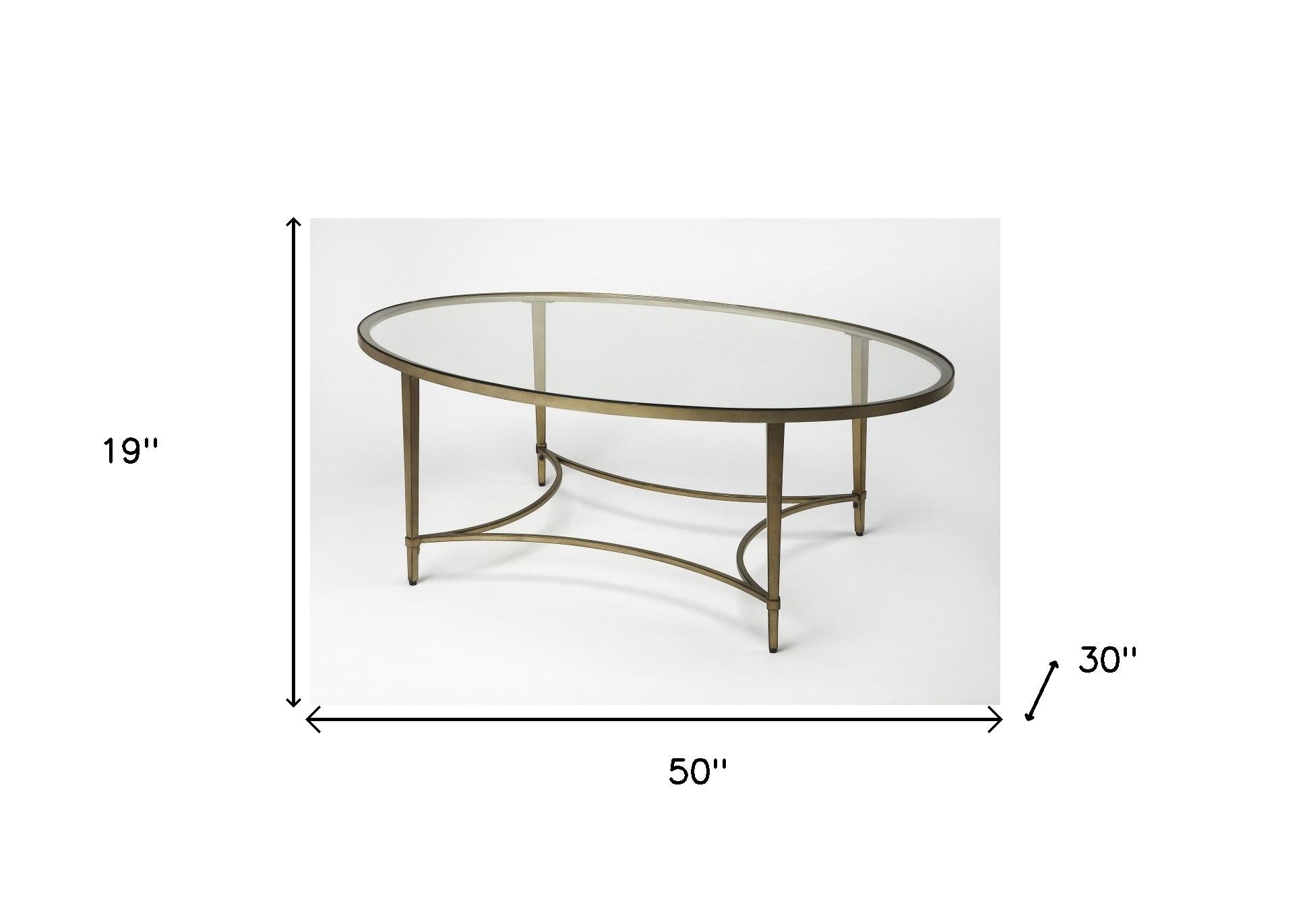 50" Clear and Gold Glass and Metal Oval Coffee Table-Coffee Tables-DECOROLALA