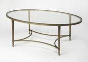 50" Clear and Gold Glass and Metal Oval Coffee Table-Coffee Tables-DECOROLALA