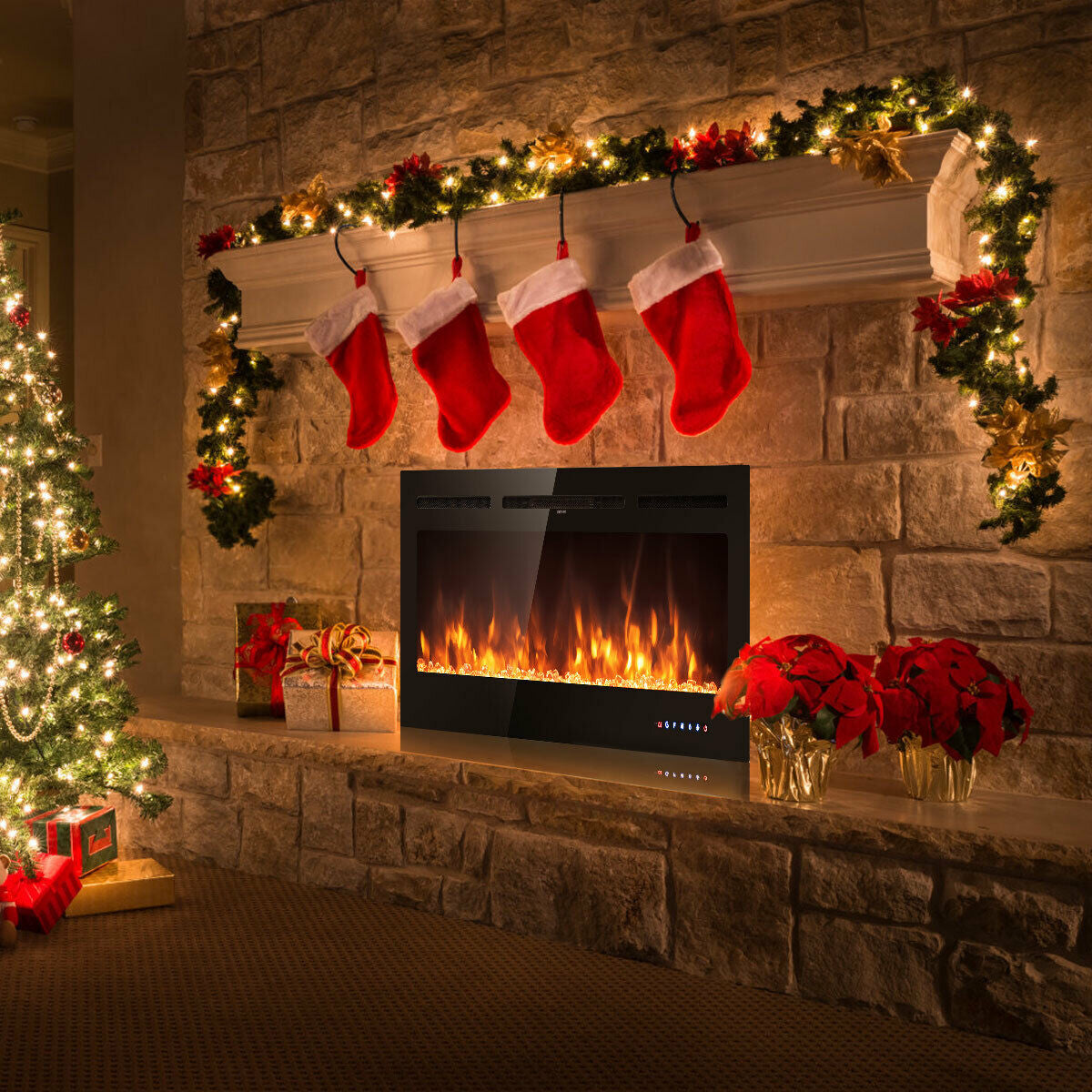50 Inch Recessed Electric Insert Wall Mounted Fireplace with Adjustable Brightness-Fireplaces-DECOROLALA